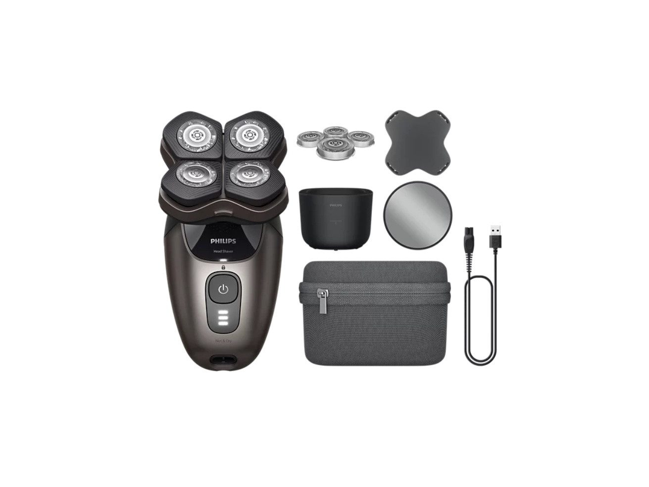 Philips Glatzen-Rasierer Head Shaver Pro Series 9000 HS9980/15, mit Reinigungsstation, Wet & Dry