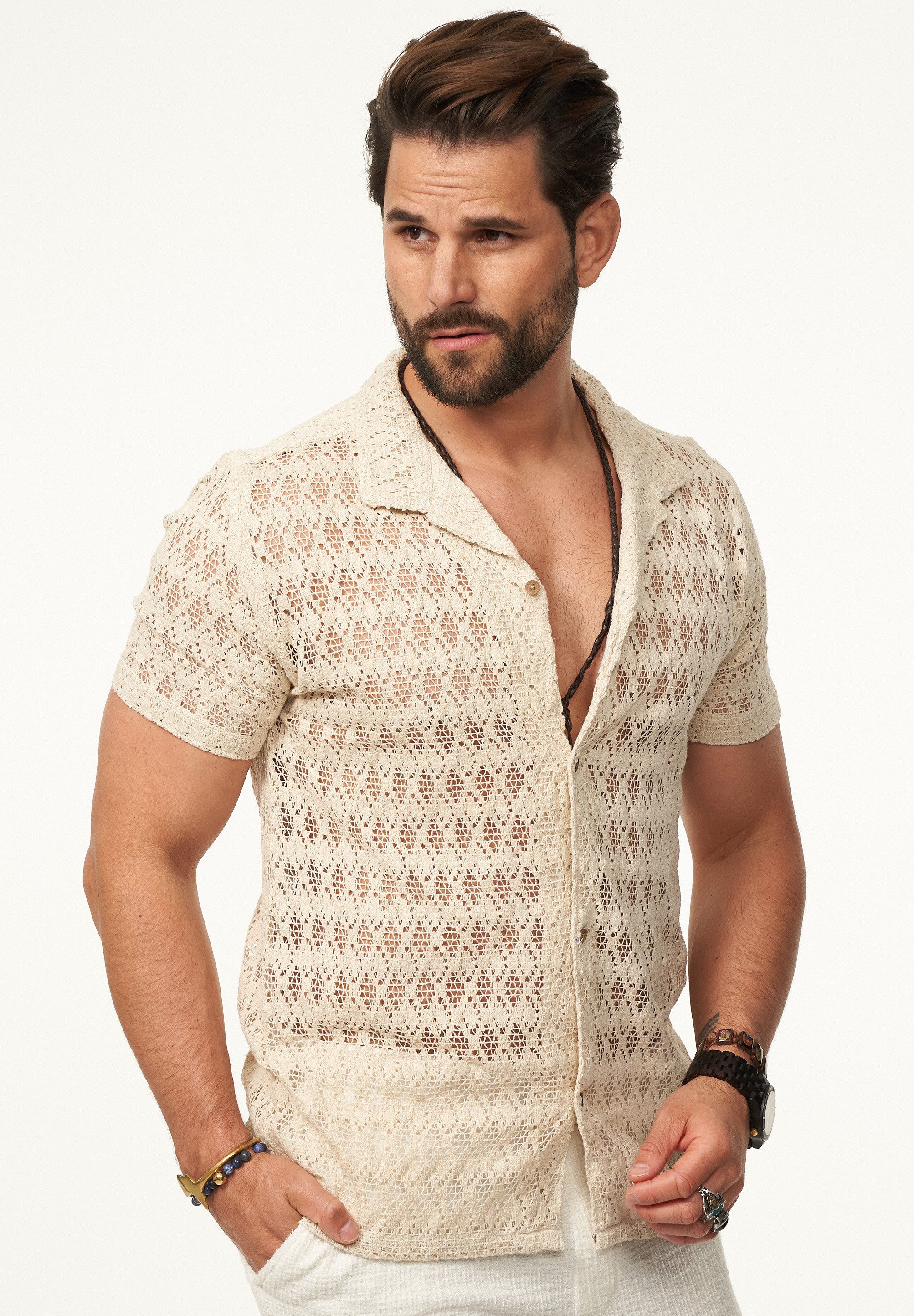 SOULSTAR Kurzarmhemd im Vintage Summer-Look Herren Kurzarm Strick Polo-Hemd T-Shirt