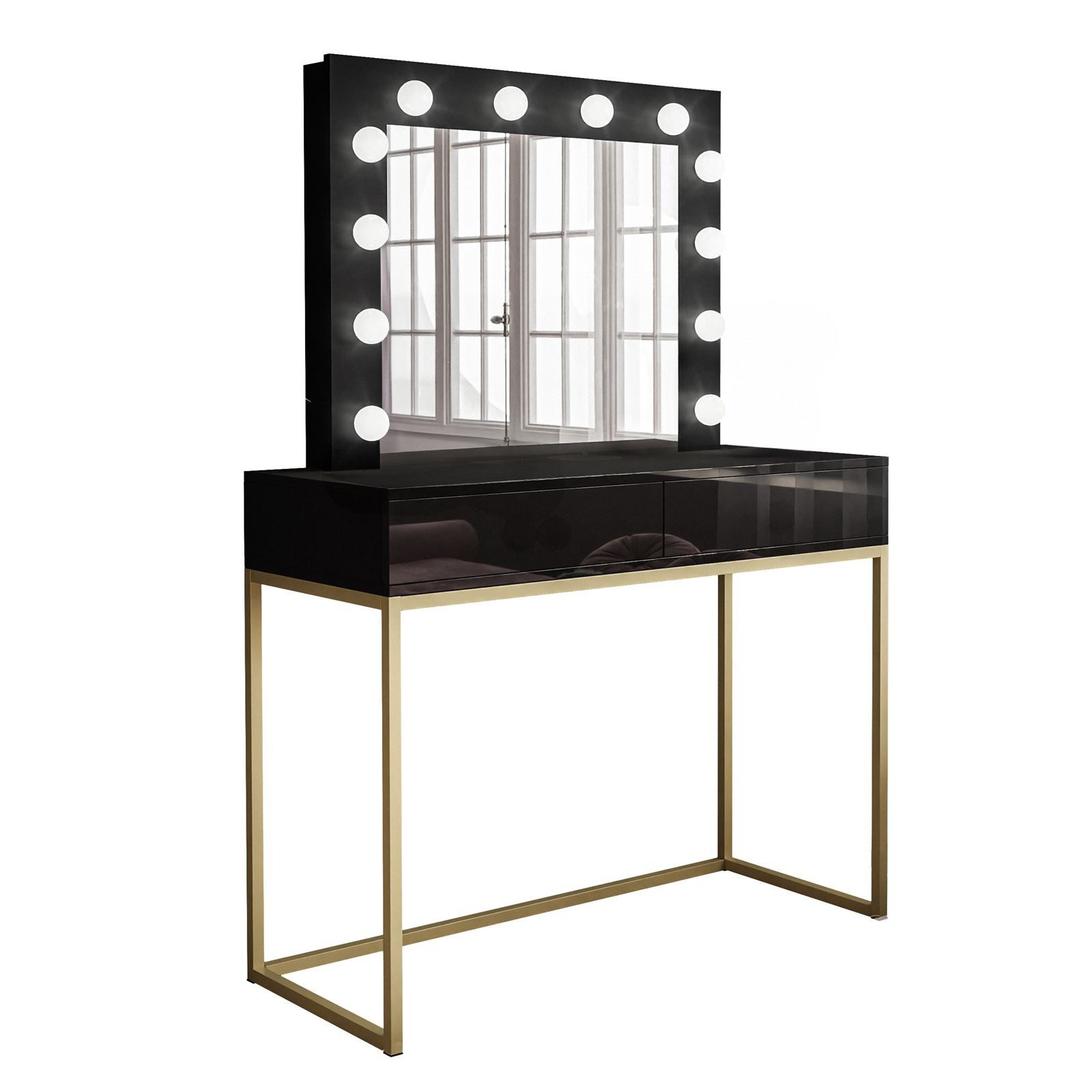 Lookway Schminktisch BLANCO GOLD mit Spiegel und LED-Beleuchtung, 100 cm
