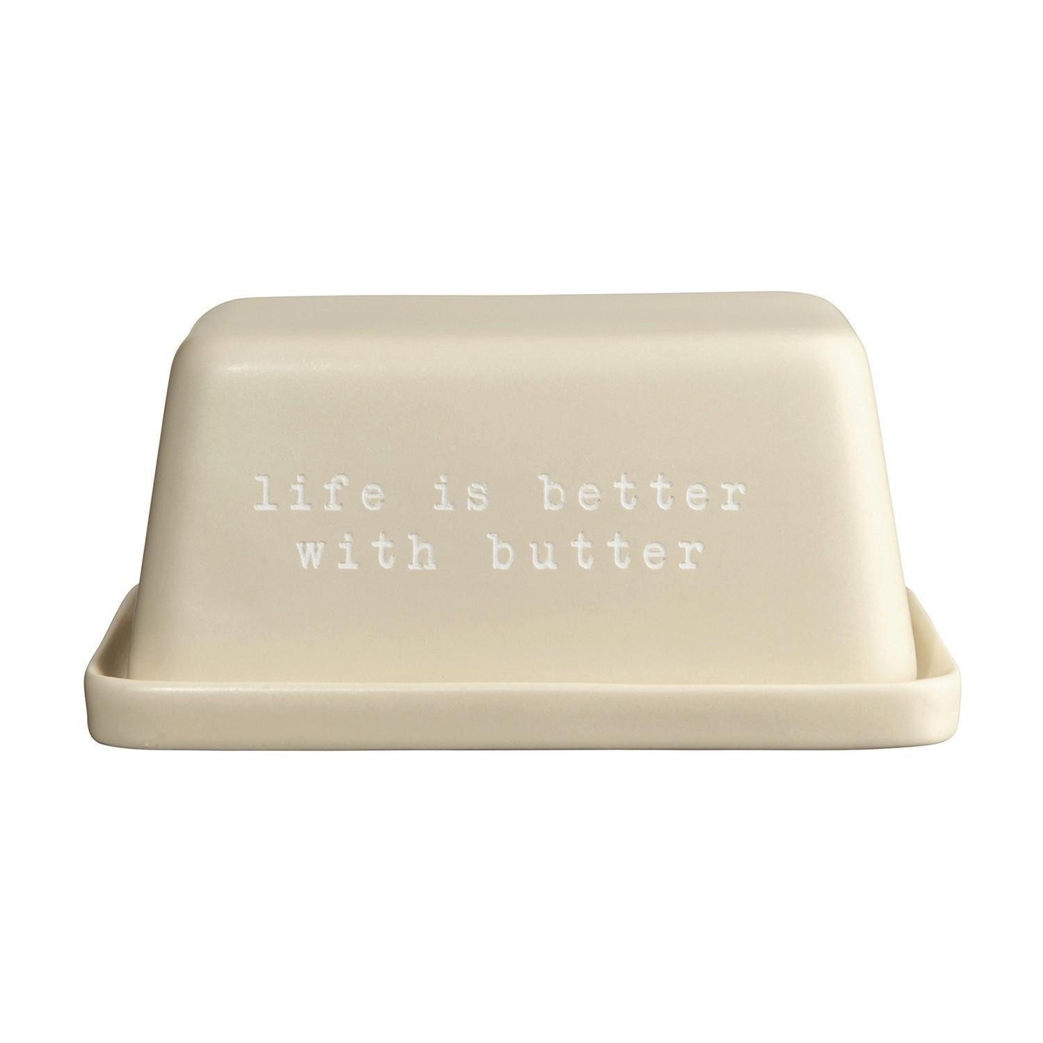 ASA SELECTION Butterdose HEY!, 16 x 11 cm, Beige, mit weißer Schrift, New Bone China, (1-tlg), spülmaschinengeeignet