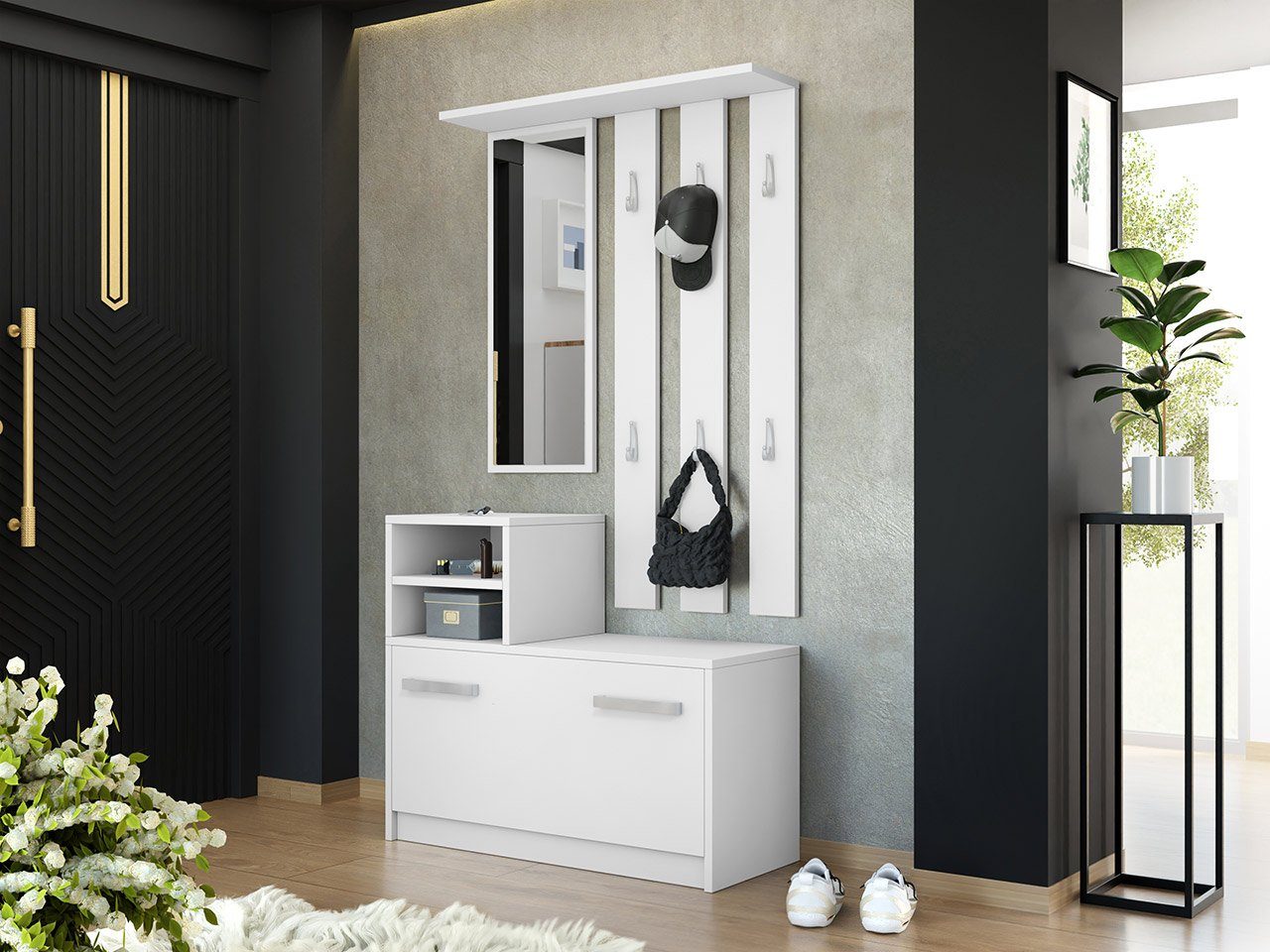 MIRJAN24 Garderoben-Set Kolom, mit 6 Kleiderhaken, Spiegel, Schuhschrank, W günstig online kaufen
