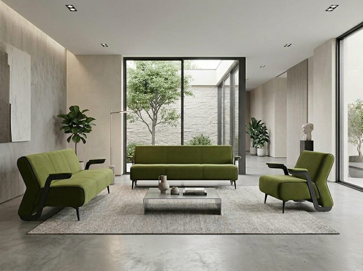 Xlmoebel Polstergarnitur Sofa Sessel modern olivgrün elegant Leder minimalistisch, (1-tlg)