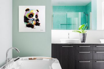 KUNSTLOFT Gemälde Spielender Panda 60x60 cm, Leinwandbild 100% HANDGEMALT Wandbild Wohnzimmer