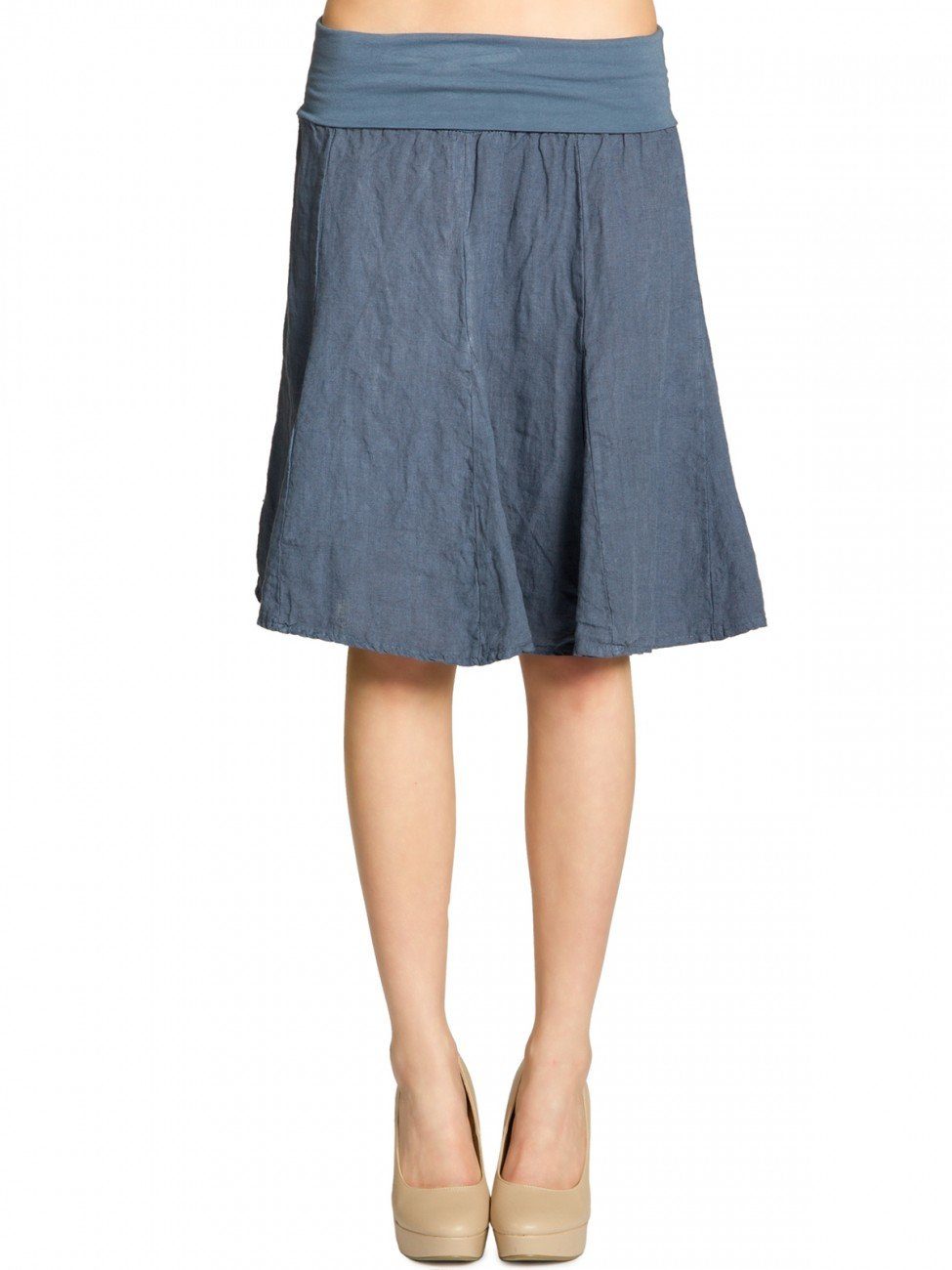 Faltenrock RO014 Damen Midi Leinenrock knielang