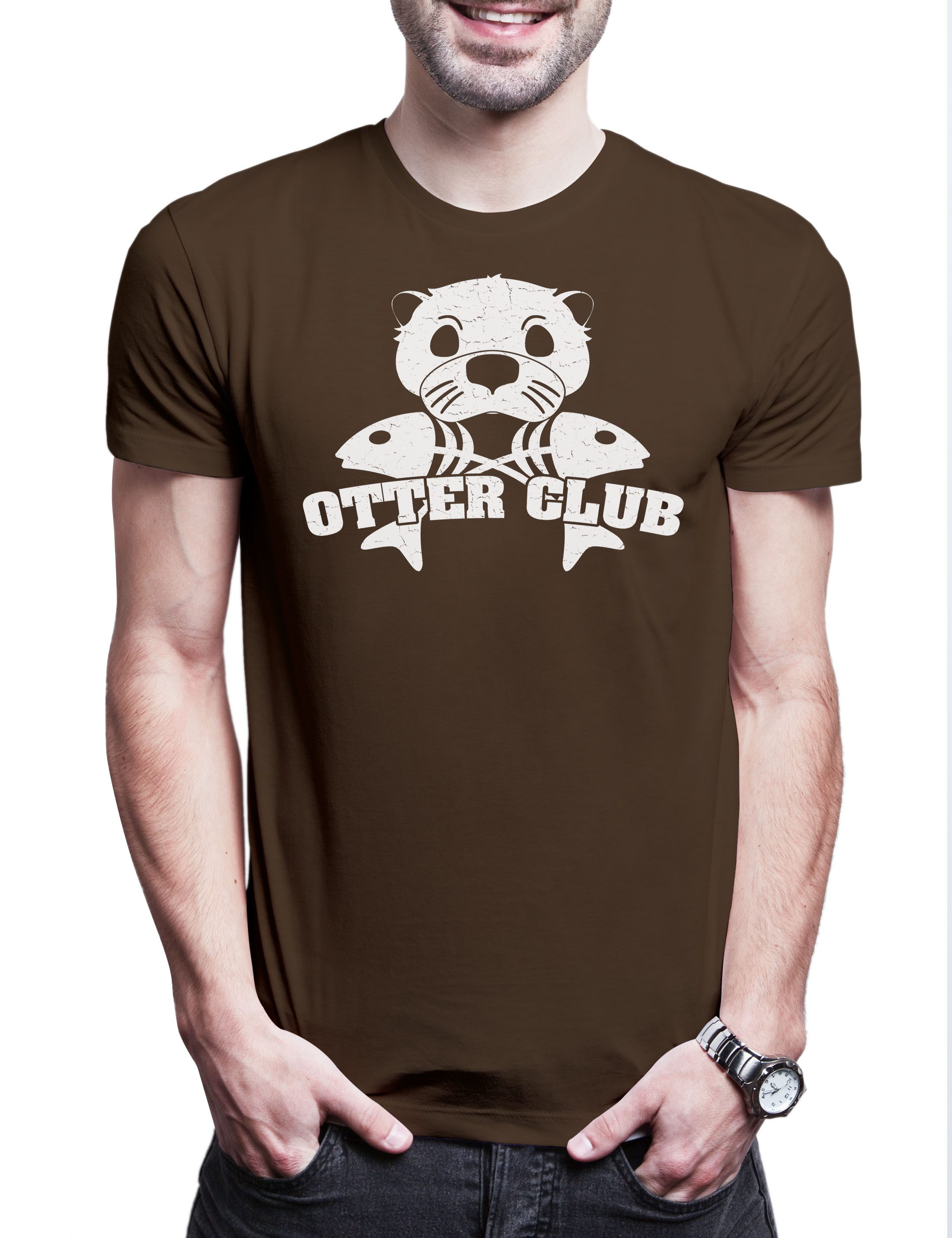 Print-Shirt Otter Club Herren T-Shirt Patch Biker MC Wildlife lontra Nutria