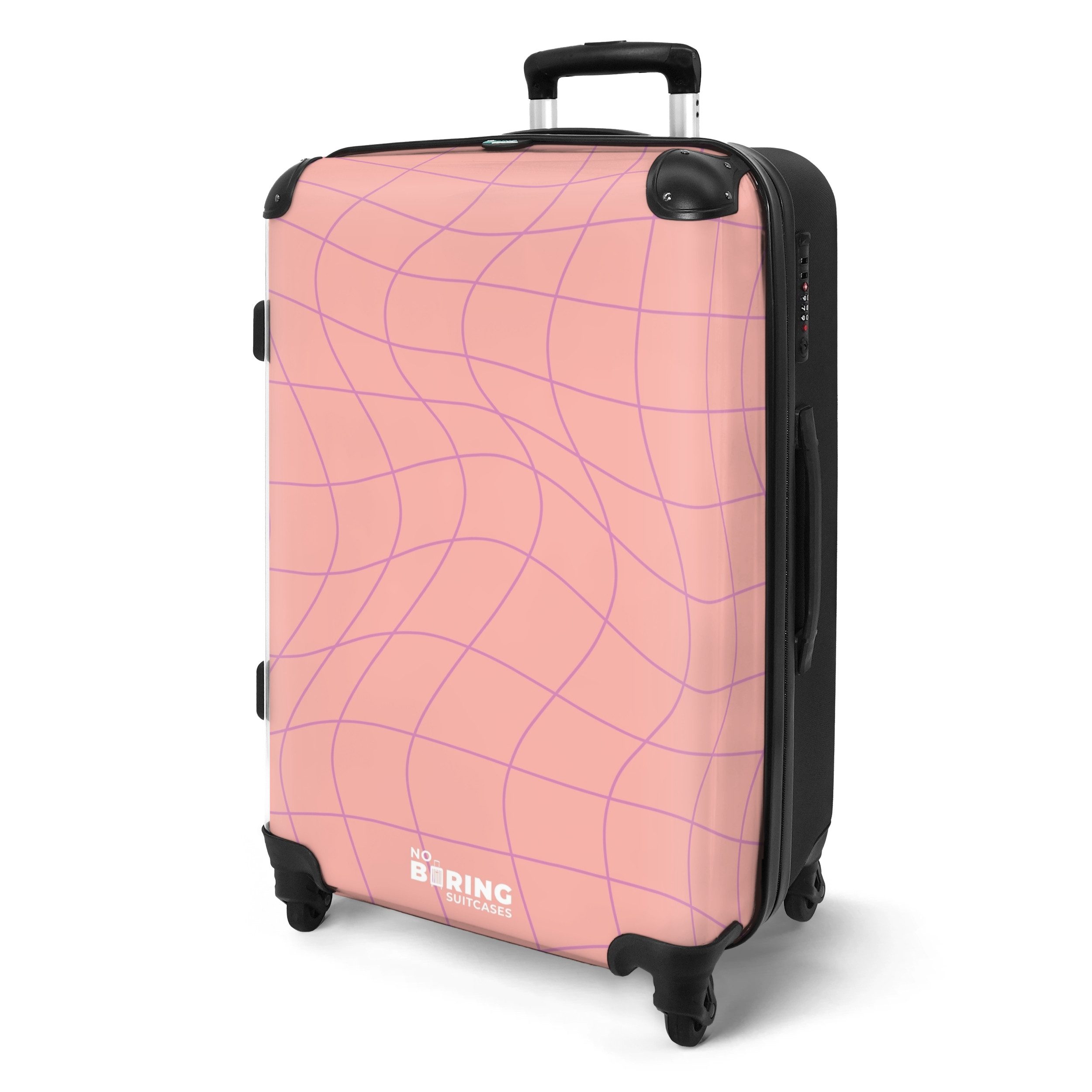 NoBoringSuitcases.com© Hartschalen-Trolley Rosa mit lila Wellenlinien günstig online kaufen