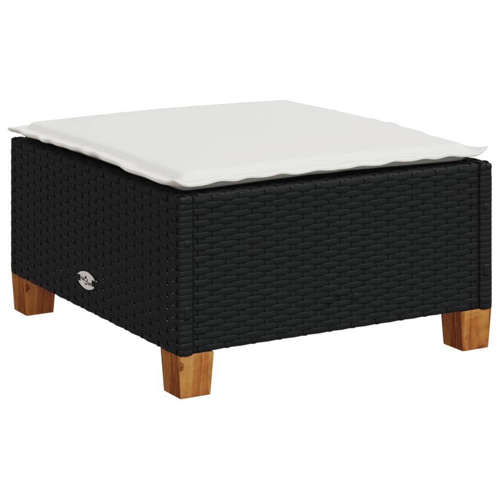 Hocker Gartenhocker mit Kissen Schwarz 63,5x56x32 cm Poly Rattan
