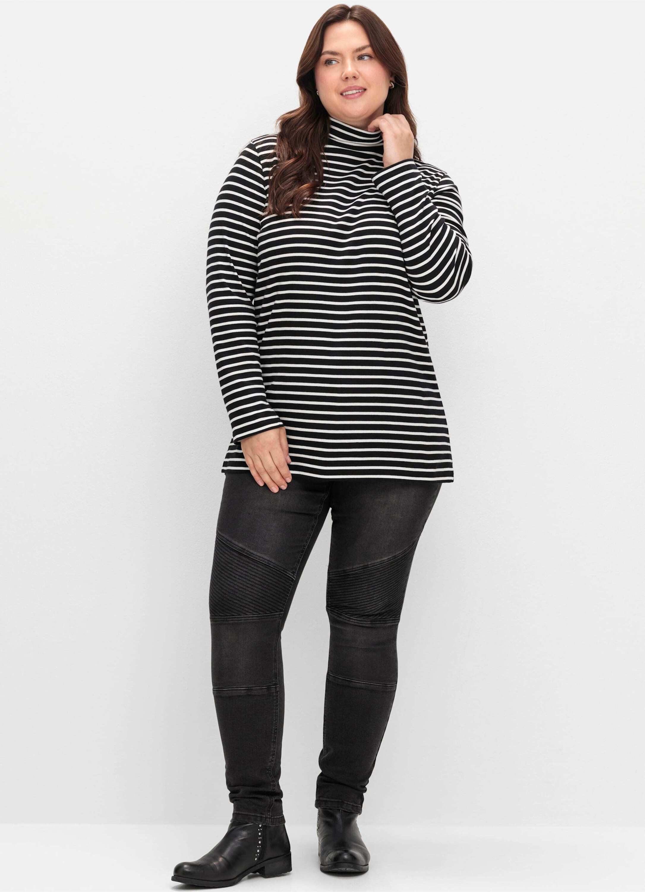 Sheego T-Shirt Rollkragenshirt Langarm in Rippqualität günstig online kaufen