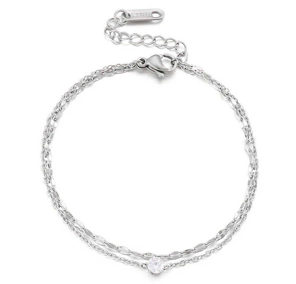 Eyecatcher Armkette Elegantes mehrreihiges Armkettchen mit Edelstein Verstellbar in 3 (kein Set, kein Set)