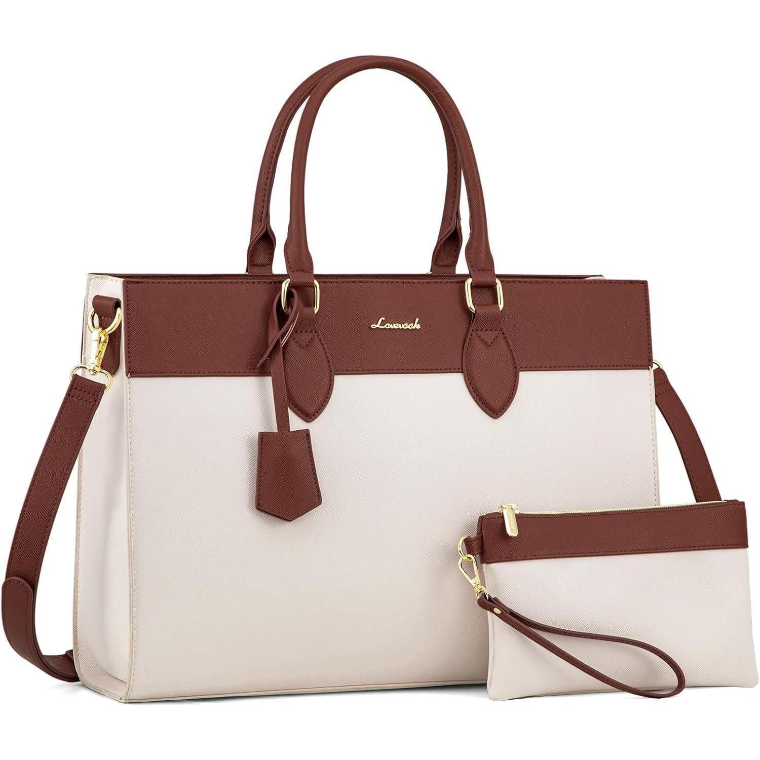 LuxusKollektion Laptoptasche Laptoptasche Damen 15,6 Zoll wasserdicht Kunstleder Beige+braun M