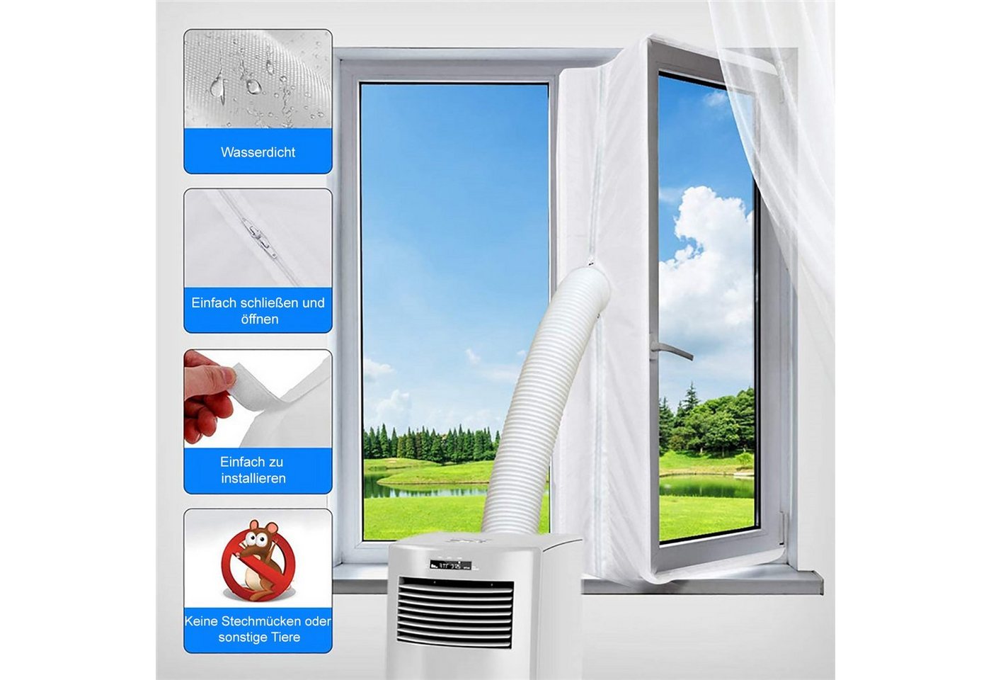 Thumbnail - TPFLiving Fenster-Set Erweiterung Fensterkit / Fenster Abdichtung Klimagerät, Zubehör für Zubehör für Mobile Klimageräte...