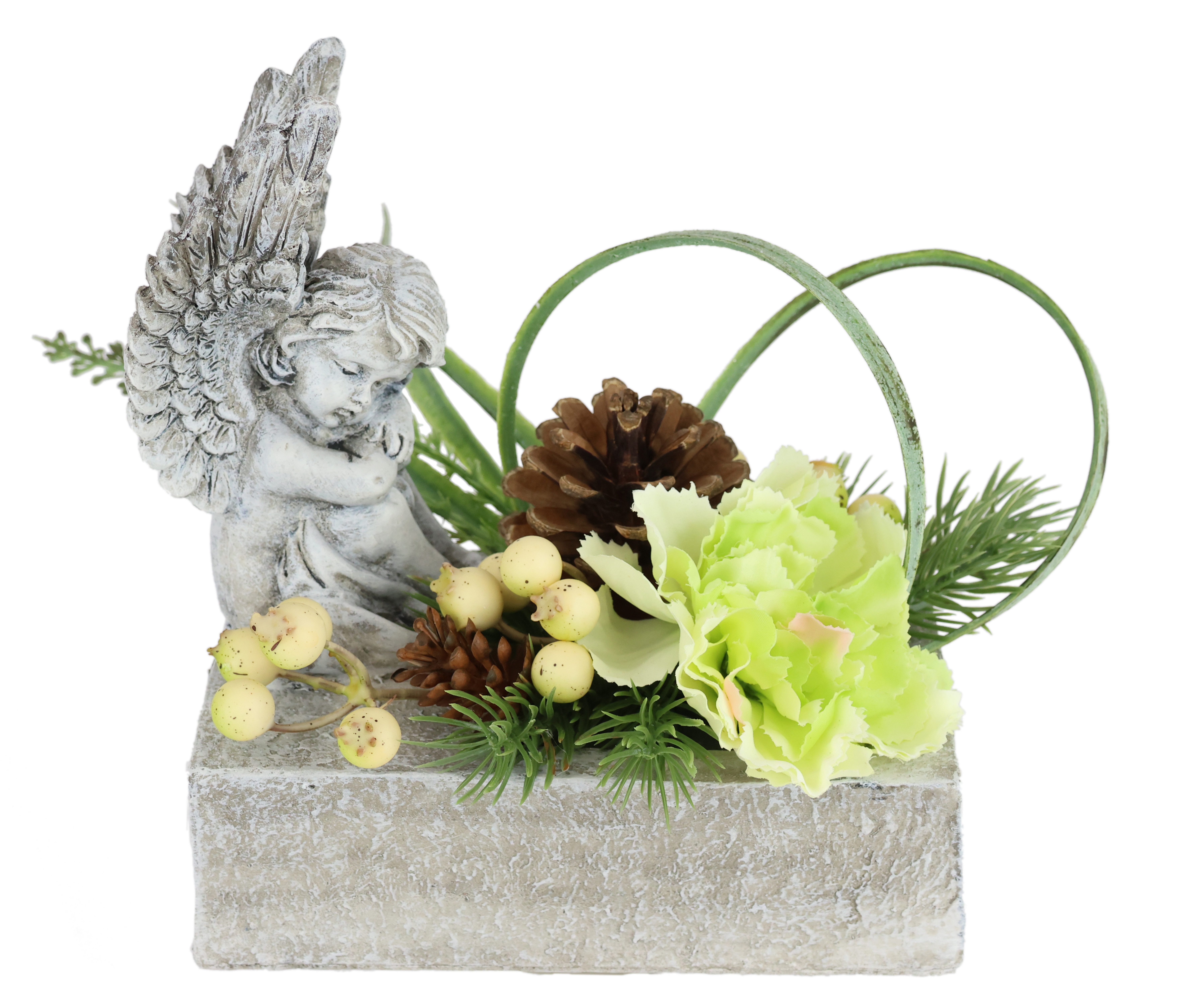 Kunstblume Kunstblumen-Gesteck 'Nelke' mit Engel in Pflanzschale, OTTO home, Höhe 17 cm, Pflanzschale mit Engelfigur und Blütendekoration