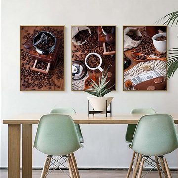 TPFLiving Kunstdruck (OHNE RAHMEN) Poster - Leinwand - Wandbild, Dekoration Küche, Café, Kaffee und Keffeebohnen - (Leinwand Wohnzimmer, Leinwand Bilder, Kunstdruck), Farben: braun, beige, schwarz, weiß - Größe: 10x15cm