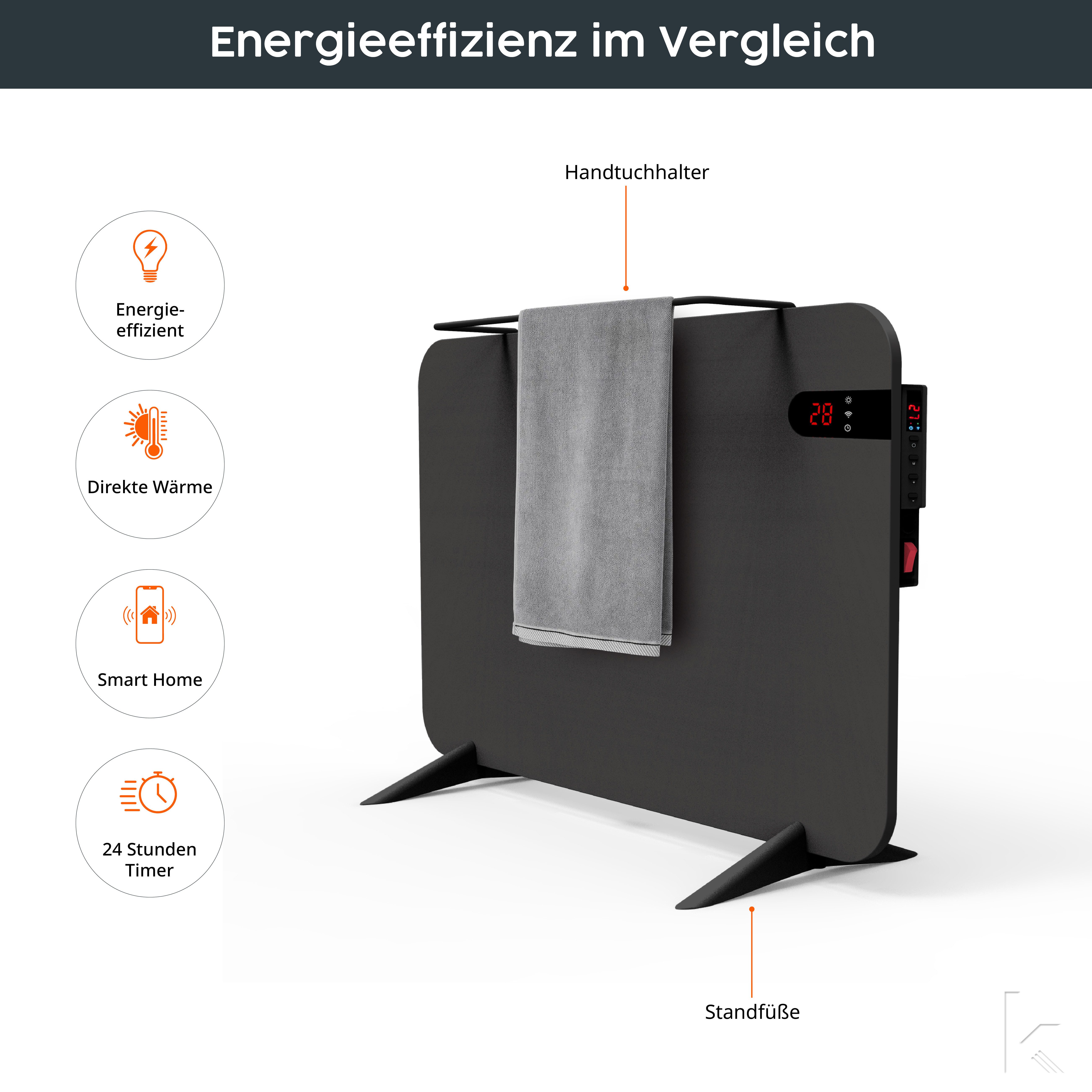Könighaus Infrarotheizung Smart Dual-Infrarotheizung 450-800W als Standgerät und Wandmontage, Smart App fähig, inkl. Fernbedienung, WIFI und Handtuchhalter