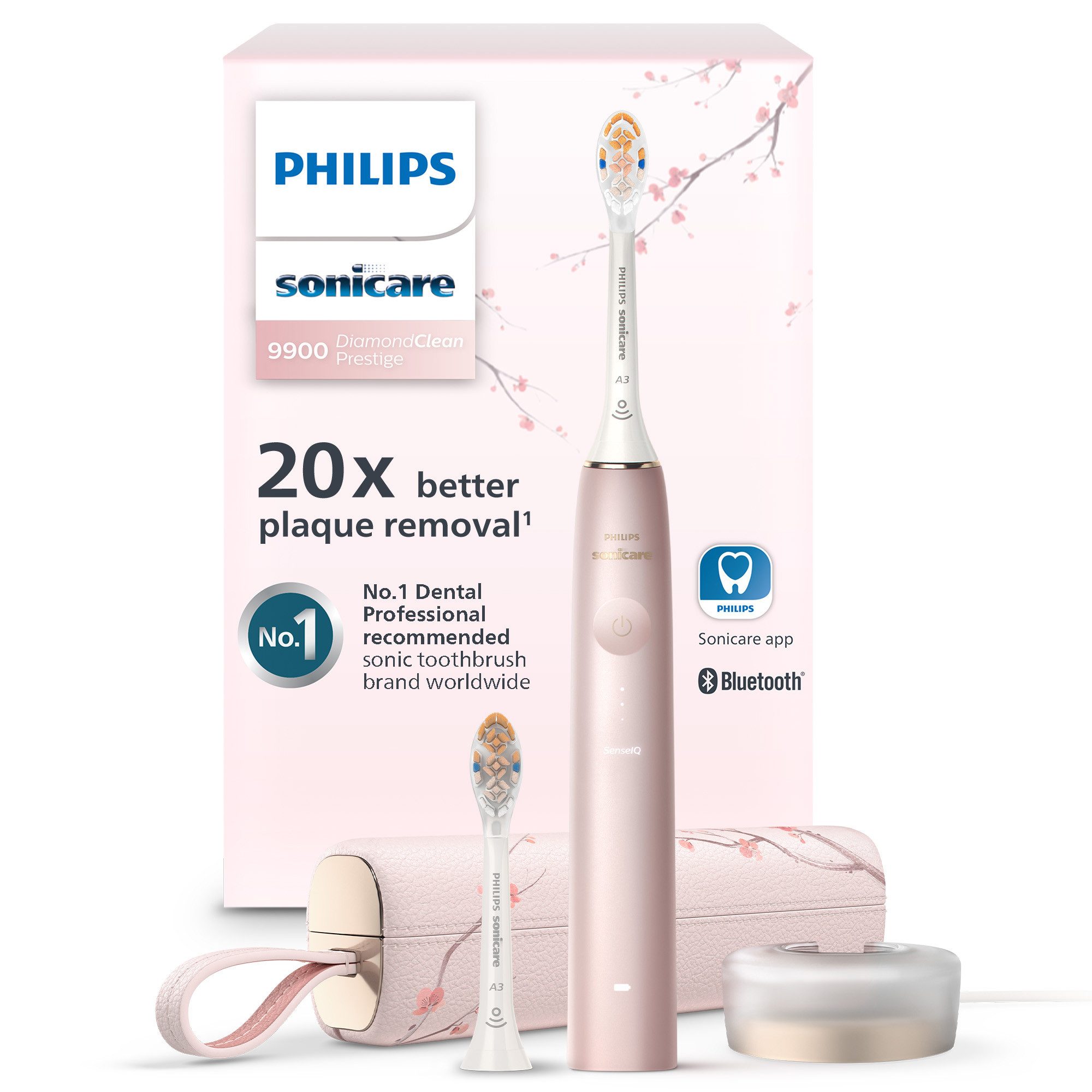 Philips Sonicare Elektrische Zahnbürste DiamondClean Prestige 9900 HX9992, Aufsteckbürsten: 2 St., mit integriertem Drucksensor, 5 Putzprogramme, inkl. Ladeetui