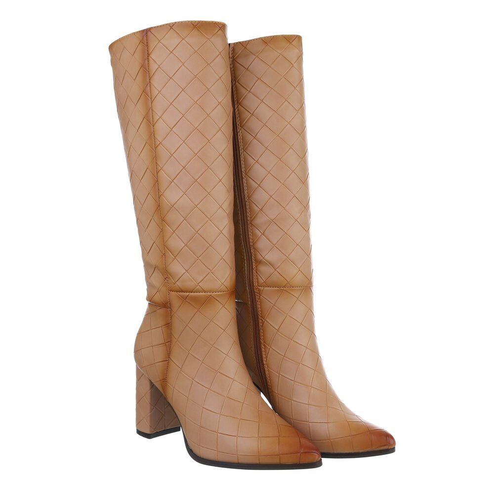 High-Heel-Stiefel Ital-Design Damen High-Heel in Elegant Hellbraun Blockabsatz Stiefel