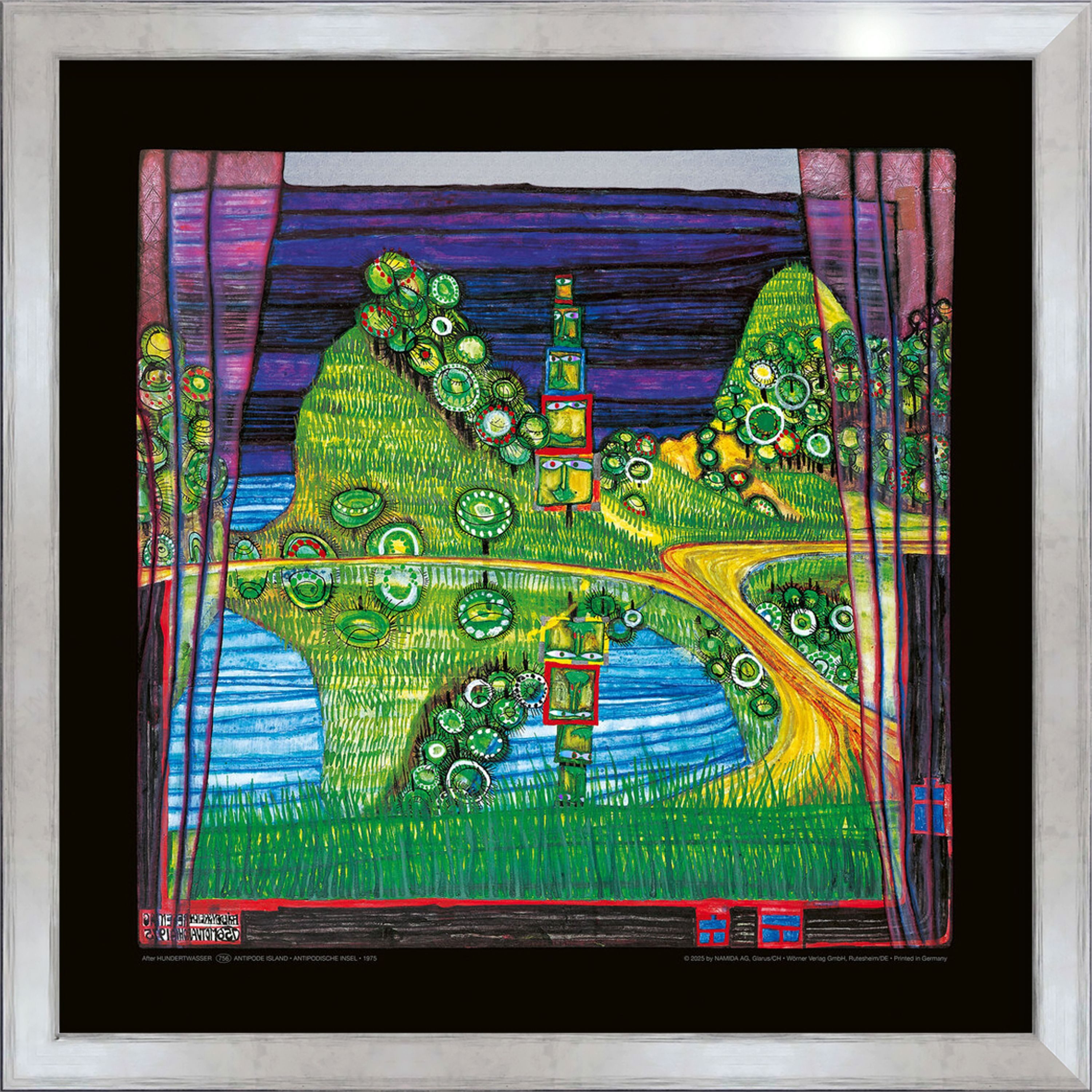 artissimo Bild mit Rahmen gerahmter Kunstdruck 53x53 cm / modernes Wandbild, Friedensreich Hundertwasser: Antipodische Insel