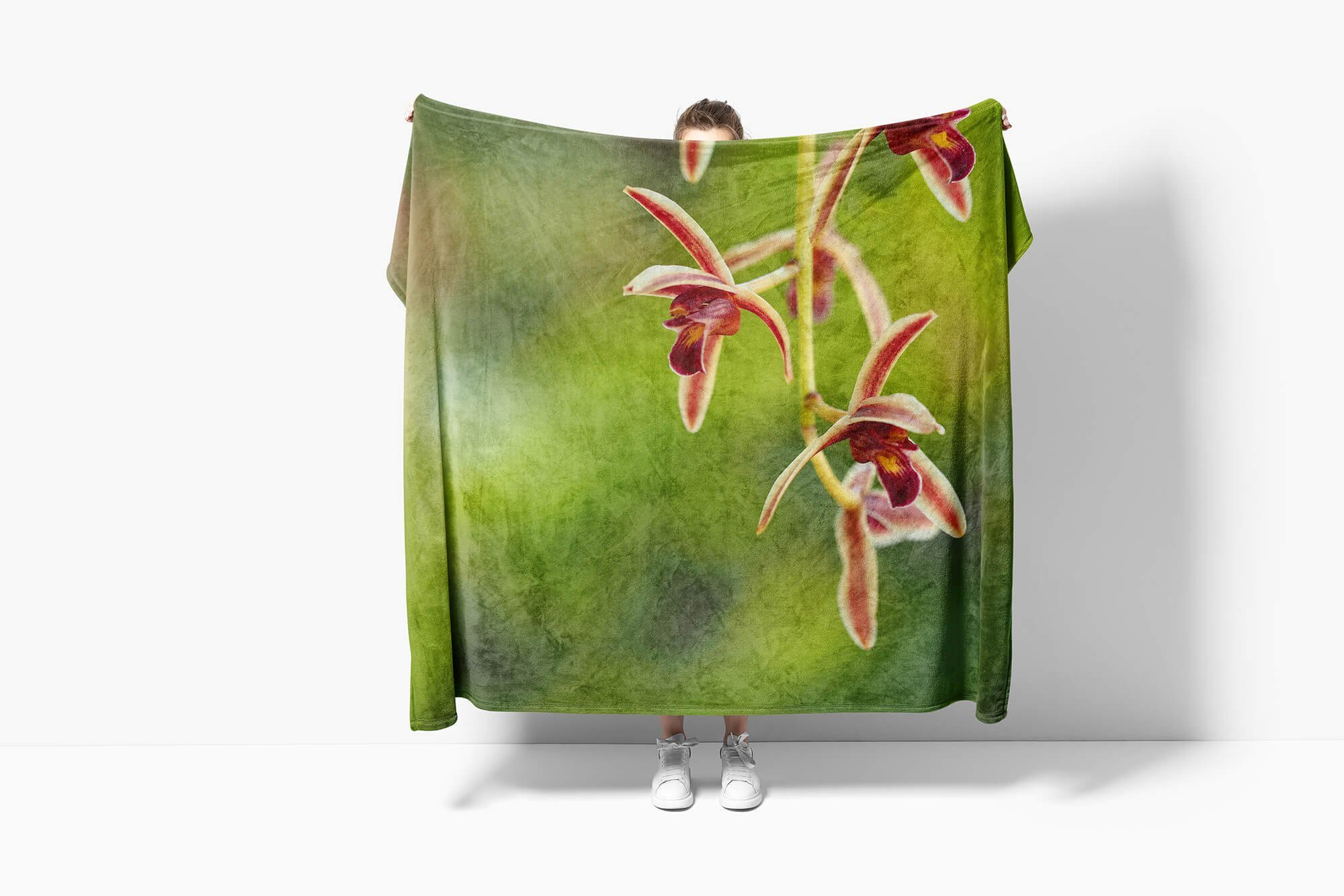 Sinus Art Handtücher Handtuch Strandhandtuch Bl, (1-St), Kuscheldecke Baumwolle-Polyester-Mix Handtuch Blume Fotomotiv Exotische mit Saunatuch