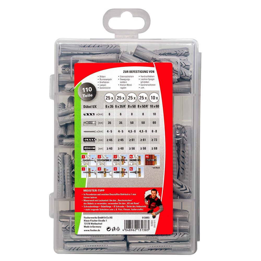fischer Dübel-Set Meister-Box Universaldübel UX/UX-R, (110-tlg)