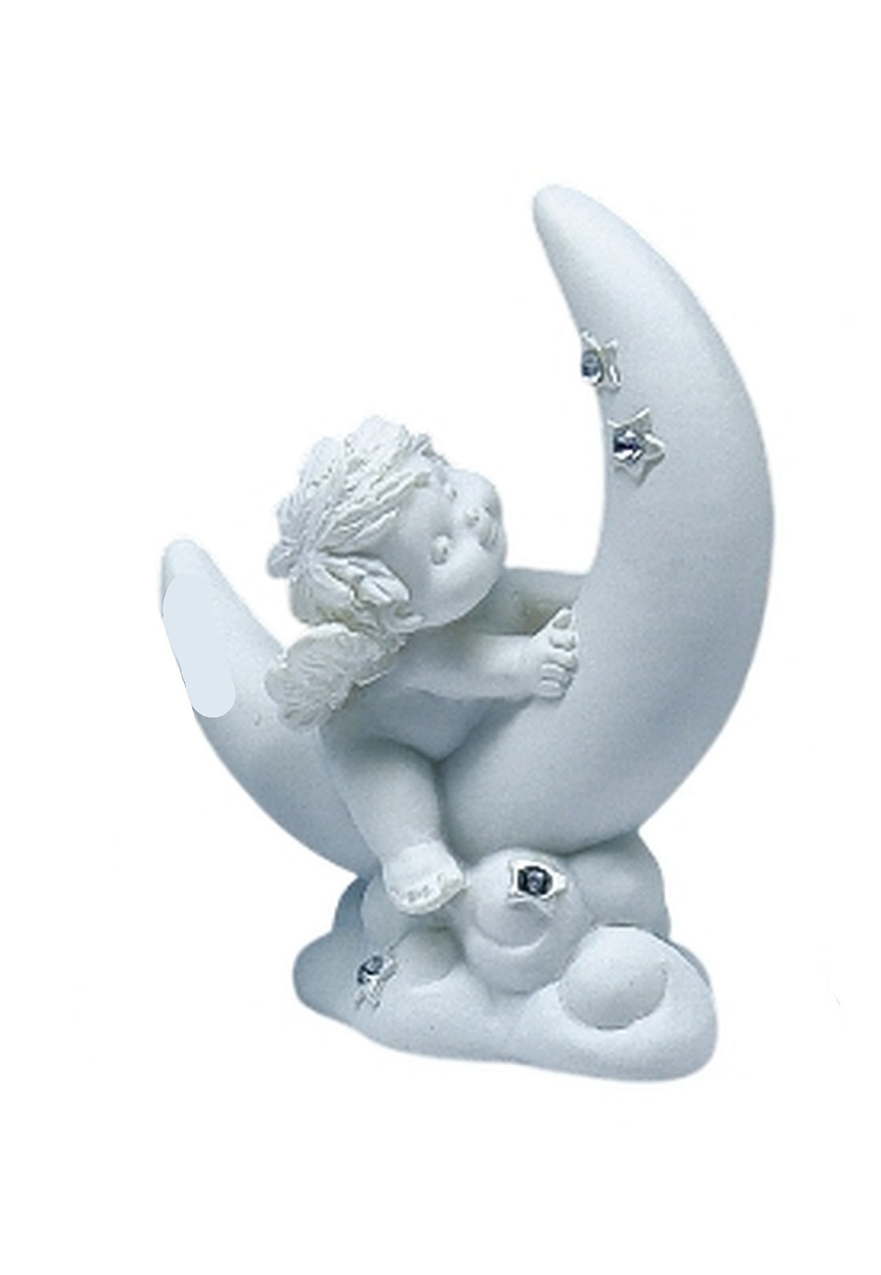 Small-Preis Engelfigur Engel Igor auf Mond sitzend mit Glitzersternen - 82017