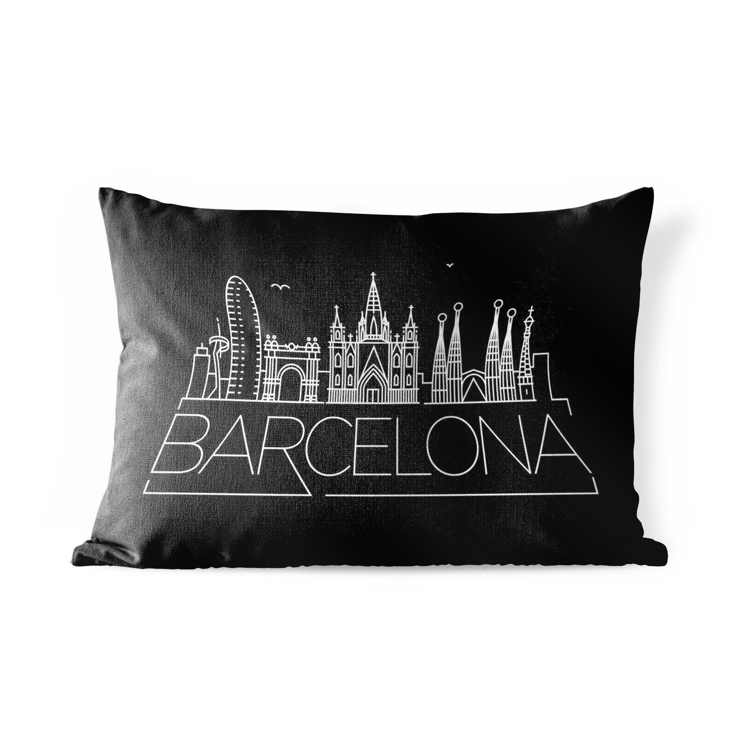 MuchoWow Dekokissen Skyline von Barcelona" auf schwarzem Hintergrund, Outdoor-Dekorationskissen, Polyester, Dekokissenbezug, Kissenhülle