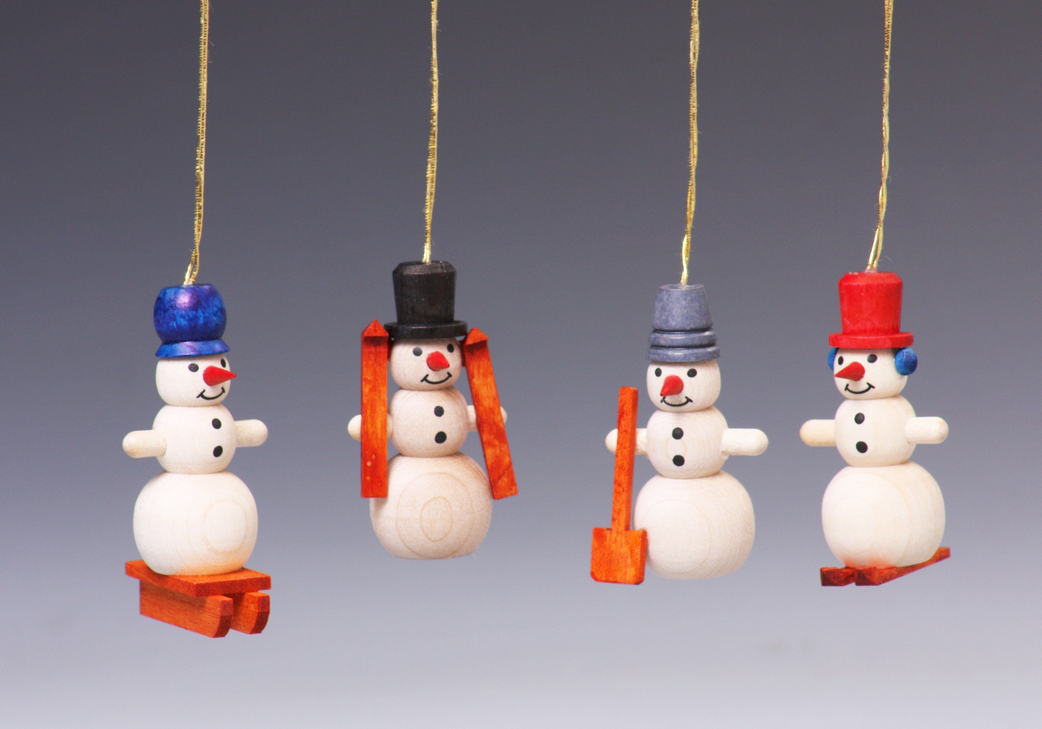 Christbaumschmuck Baumbehang Schneemann Höhe ca 4 cm NEU, sie halten Ski und Schaufel in den Händen