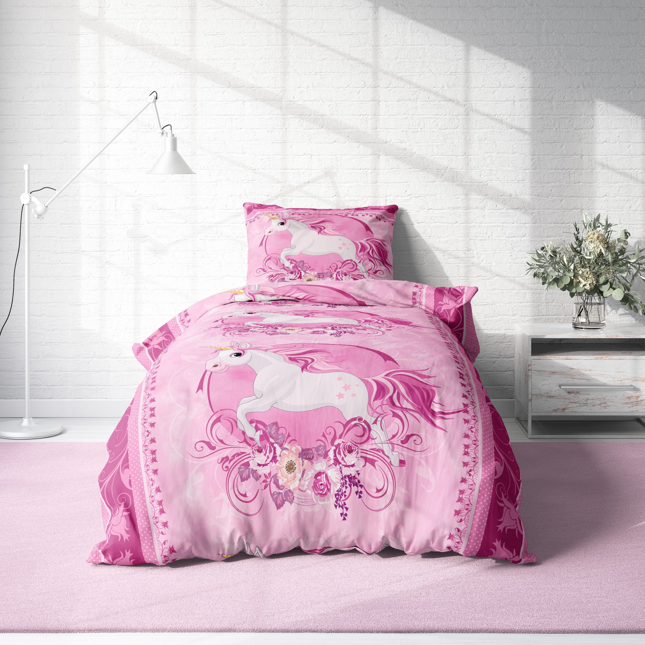 One Home Kinderbettwäsche Unicorn, Mikrofaser, 2 günstig online kaufen