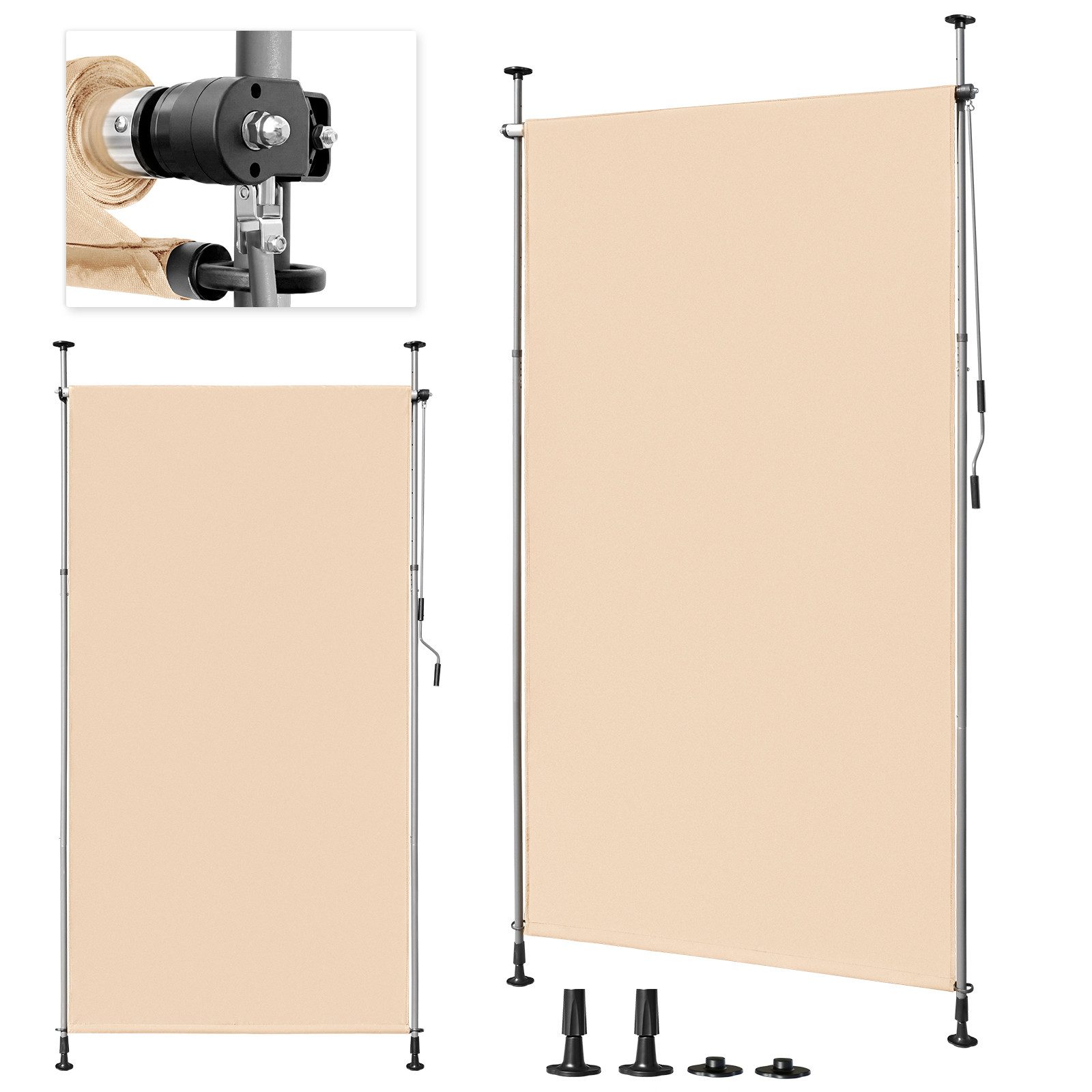 LALAHO Senkrechtmarkise Klemmmarkise Außen Balkon Sonnenschutz Klemm-Markisen Sichtschutzrollo Terrasse Garten Wetterfest mit Handkurbel