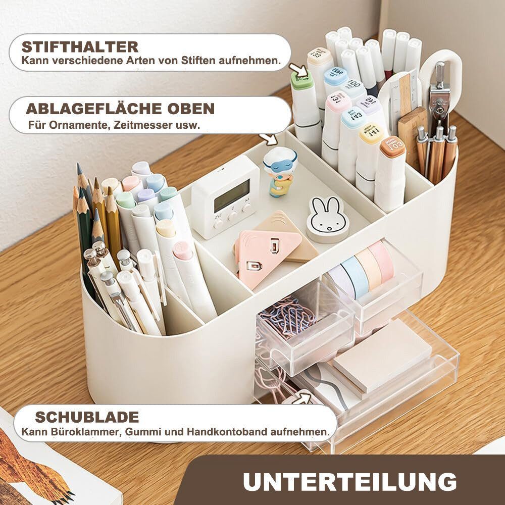 POPOLIC Organizer Stiftehalter Aufbewahrungskiste, Schreibtisch organizer 10 Fächer (Große Kapazität, Doppelschicht transparente Schublade), Kann Bleistifte, Bu – Bild 4 von 5