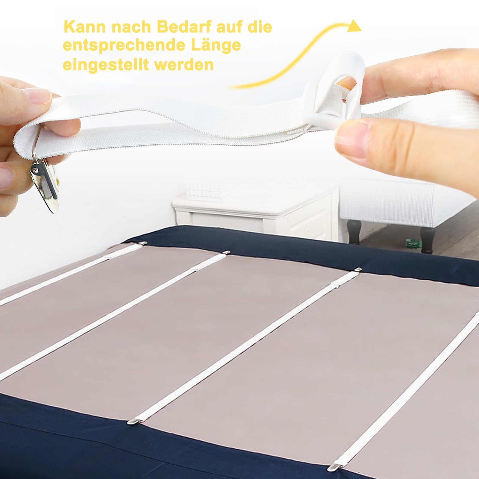 FOUORTUNATE-BEE Spannbettlaken Bettlakenspanner Verstellbar, Elastische Bettlakenspanner, (4 Stück), Lakenspanner mit Metallclips (30-130 cm) für Bettlaken, Mat – Bild 4 von 5