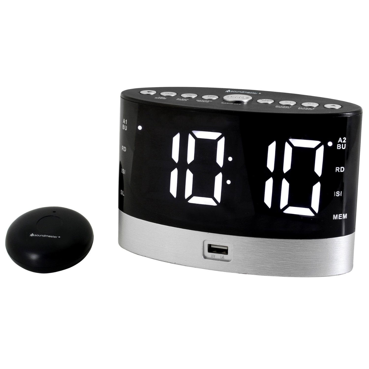 UR580SW Radiowecker Hörgeschädigte kabelloses Vibrationskissen UKW USB Uhrenradio
