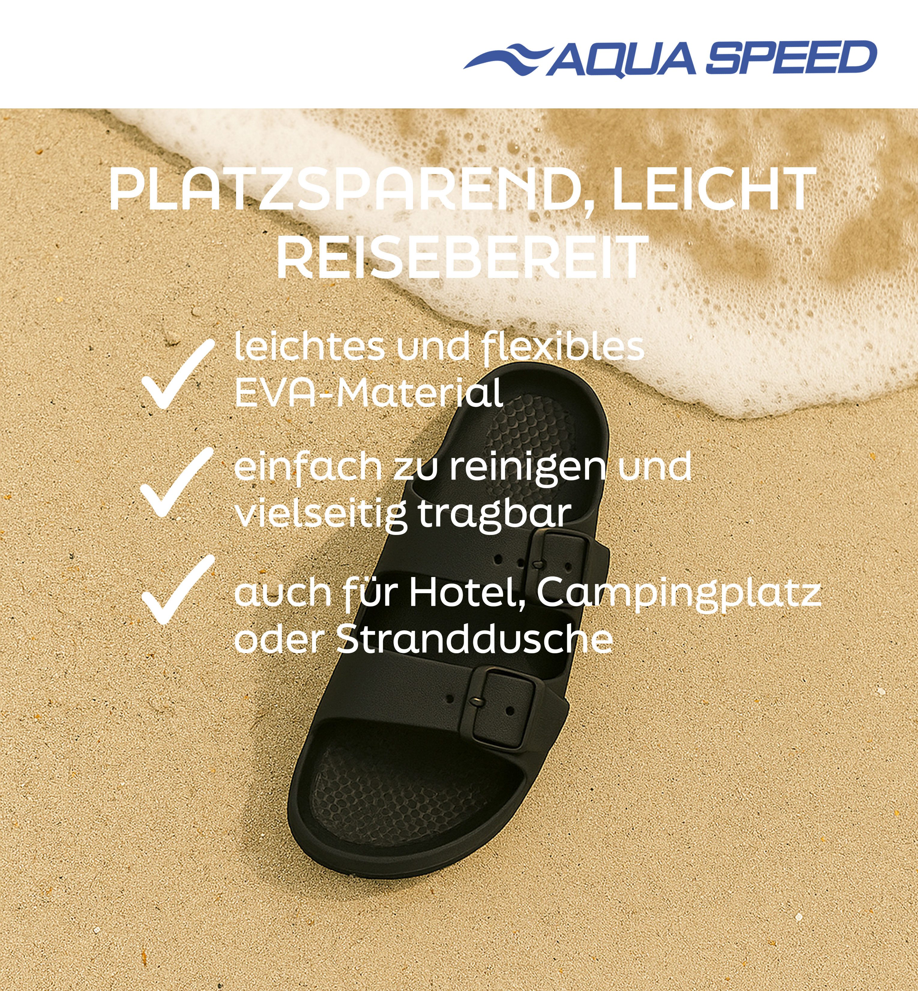 Aqua Speed Strandsandalen Herren Gr. 44 – verstellbar + Handtuch Badesandale (Verstellbare Strandsandalen – robust, schnelltrocknend & leicht) Rutschhemmende EVA-Sandalen – ideal für Strand & Pool