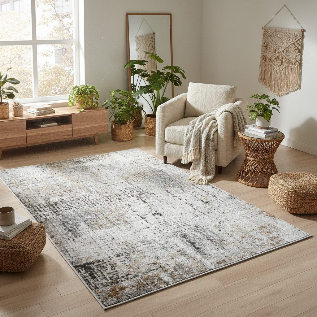 Vimoda Teppich Capri, Boho Used Effekt, Vintage Look, Rechteck, Höhe: 6 mm, Läufer, weich, Wohnzimmer, Schlafzimmer, Esszimmer