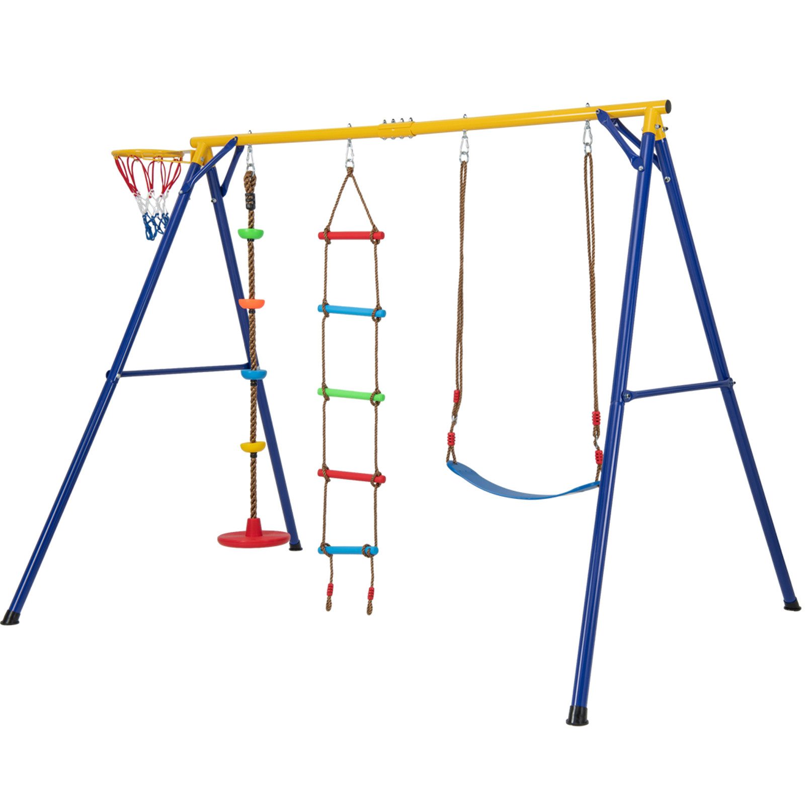 COSTWAY Schaukelkombination, Kinderschaukel mit Wippe & Turnringe, Metall Schaukelgestell