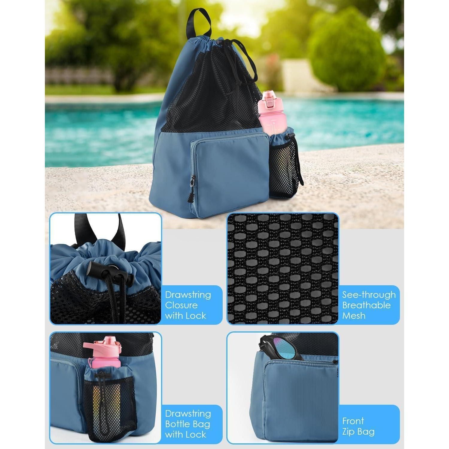 LuxusKollektion Sporttasche Schwimmtasche Mesh Kordelzug Wasserfest Herren Damen Marineblau