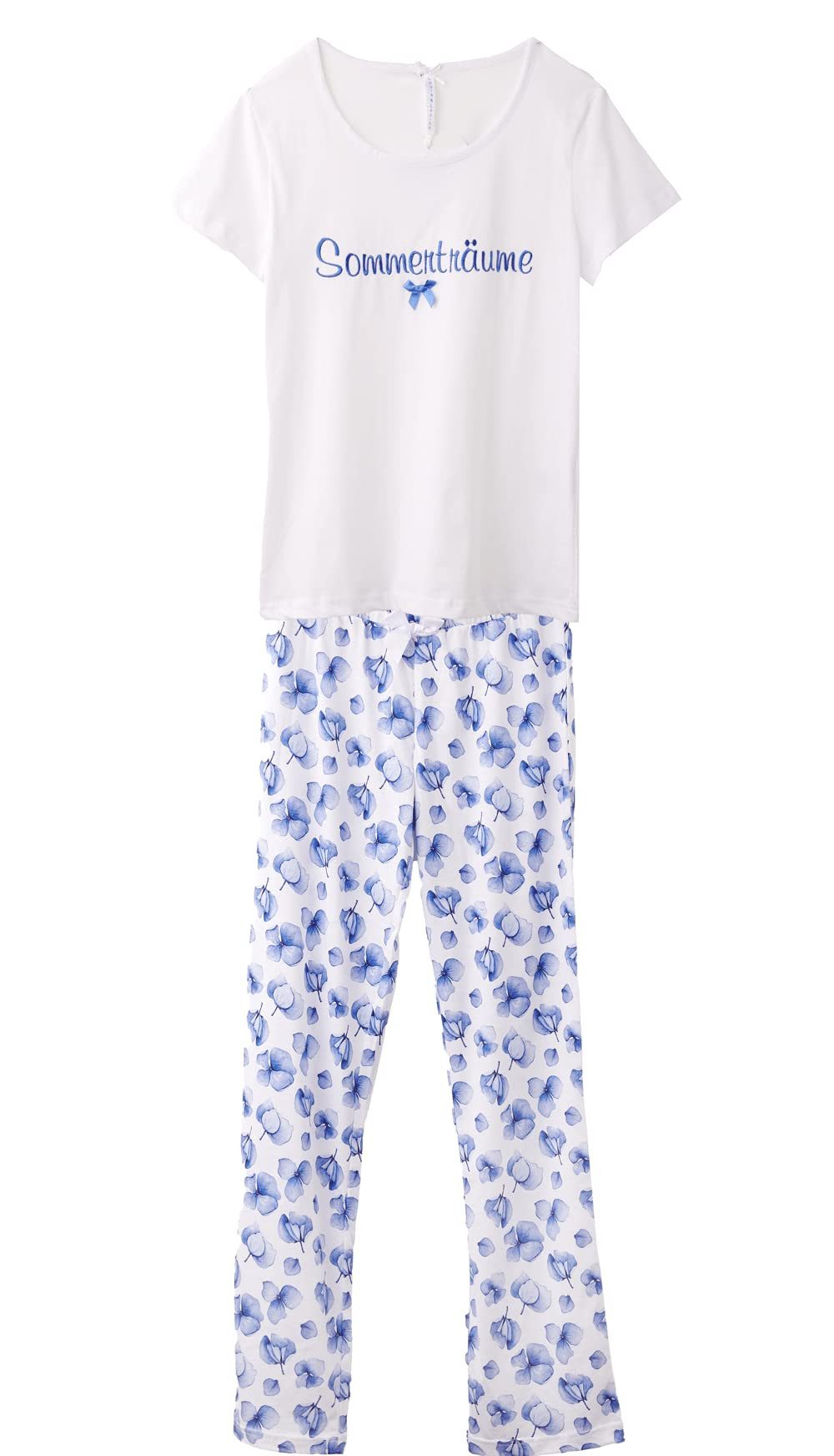 Schlafanzug Louis & Louisa Damen Pyjama Sommerträume weiß allover Basic