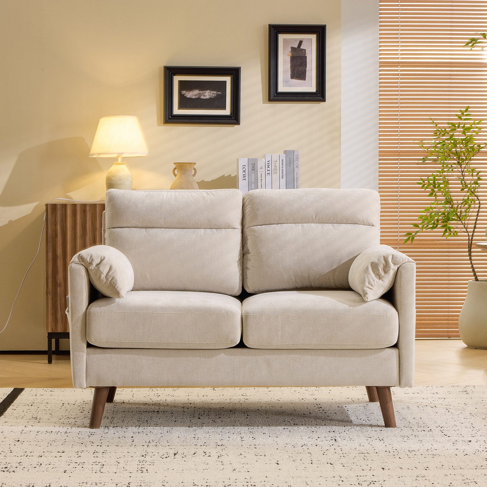 VINGLI 2-Sitzer Sofa klein, Kleine Stoffcouch mit weichen Armlehnen, 125 cm Mini Sofa, 125x78x86cm, 18cm dicke Sitzpolster
