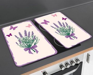 WENKO Herd-Abdeckplatte Lavendel-Bouquet, Glas, (Set, 2 tlg), kratzfest