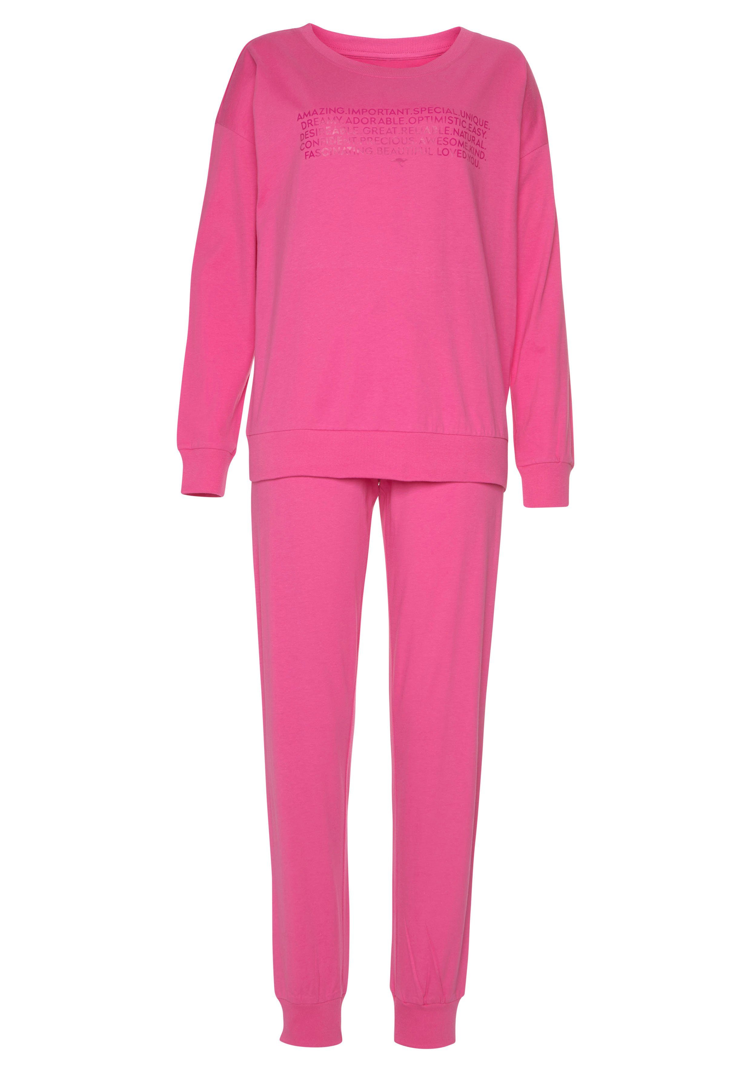 Stück) Pyjama tlg., mit (2 Slogan-Frontdruck 1 KangaROOS pink