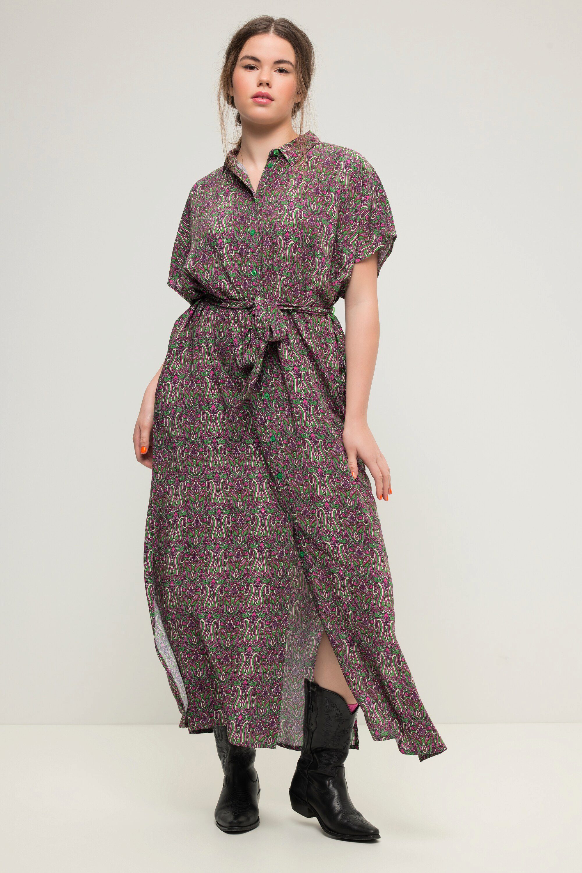 Studio Untold Hemdblusenkleid Maxikleid oversized Paisley-Print Hemdkragen