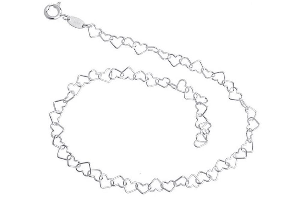 Silberkettenstore Fußkette Fußkette Herzen - 925 Silber, Länge wählbar von 23-30cm