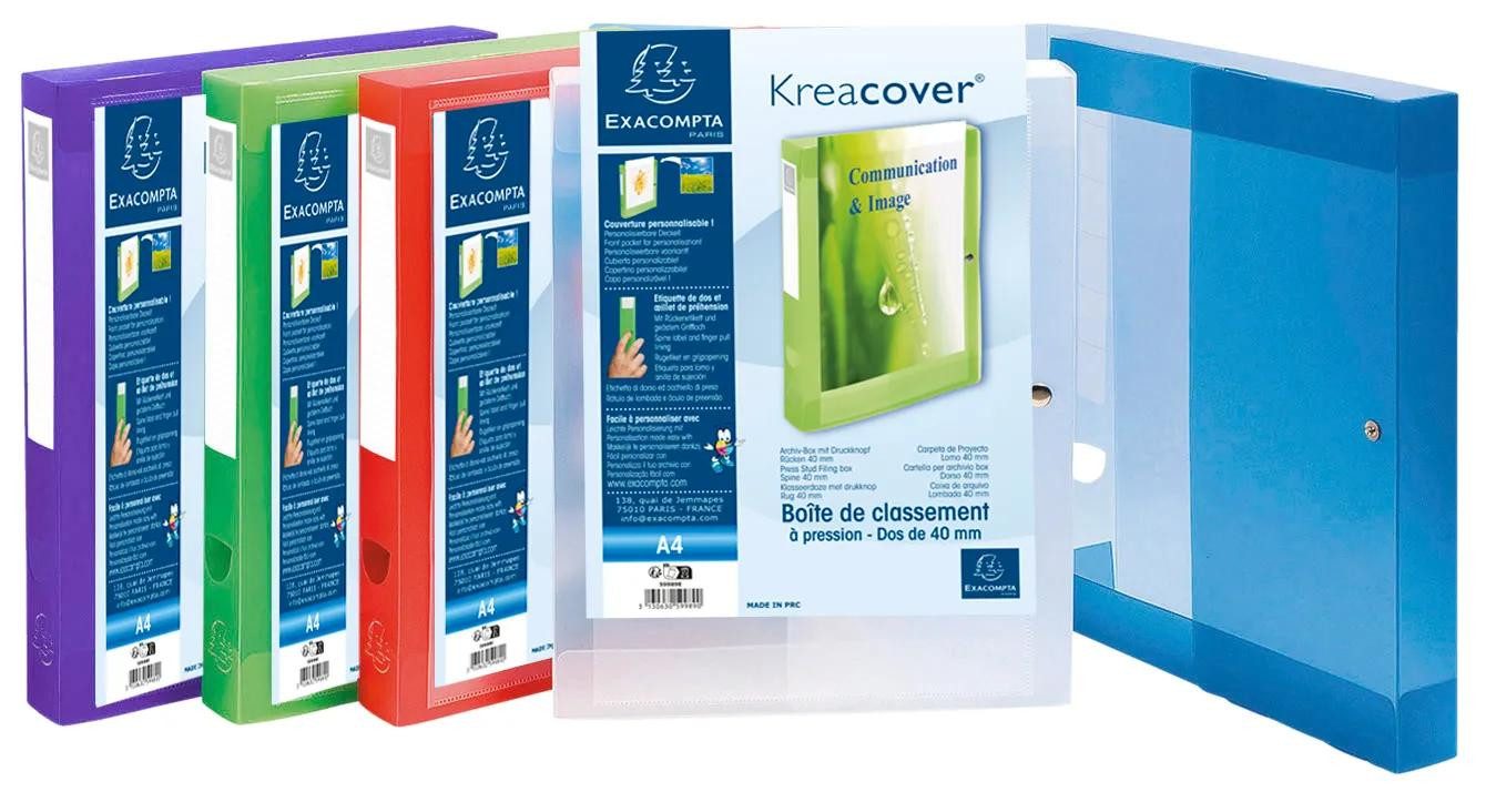EXACOMPTA Archivcontainer 5x Archivbox + Knopf PP 700µ, Rücken 40mm, A4, sortiert, 59989E, Boxen mit Druckknopf