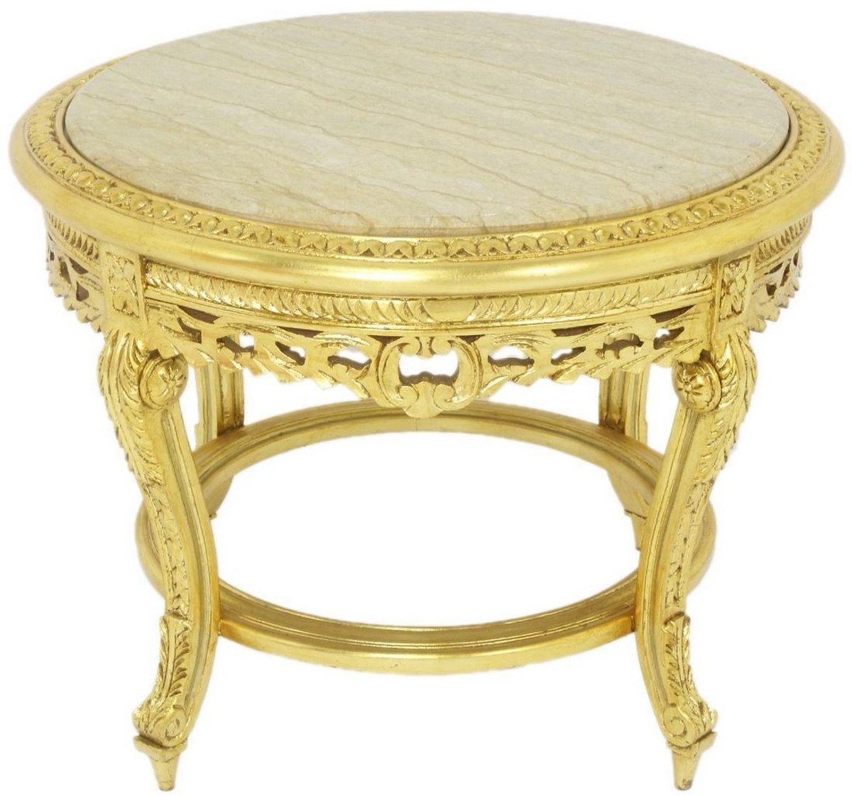 Casa Padrino Couchtisch Barock Couchtisch mit Marmorplatte Gold / Creme Ø 70 x H. 45 cm - Runder Antik Stil Wohnzimmertisch - Barock Möbel