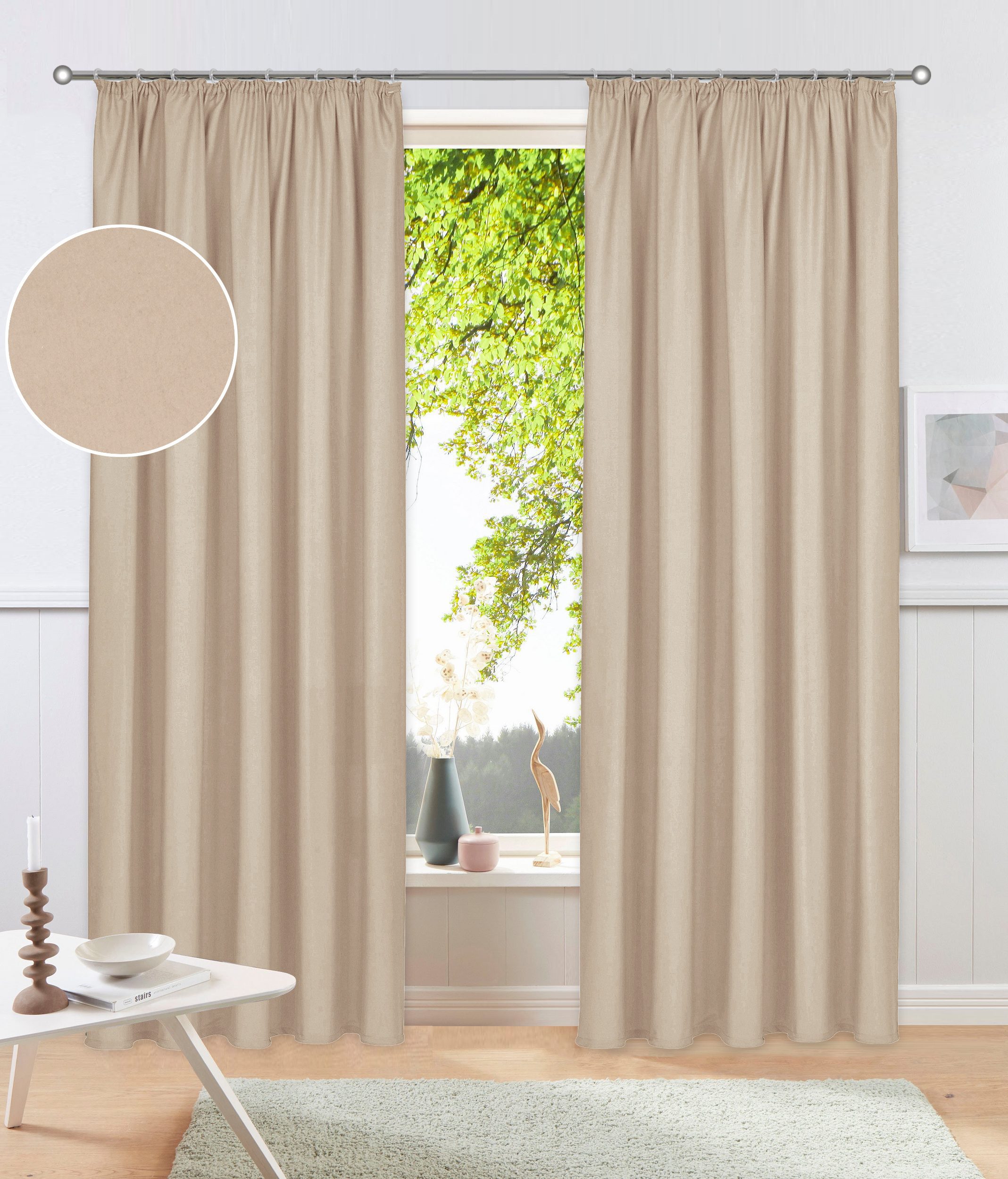 OTTO home Vorhang Raja, Gardinen mit Kräuselband, Vorhänge Wohnzimmer (2 St), Kräuselband, blickdicht, Polyester, 2er-Set, Bestseller, einfarbig, modern, pflegeleicht, Mikrofaser
