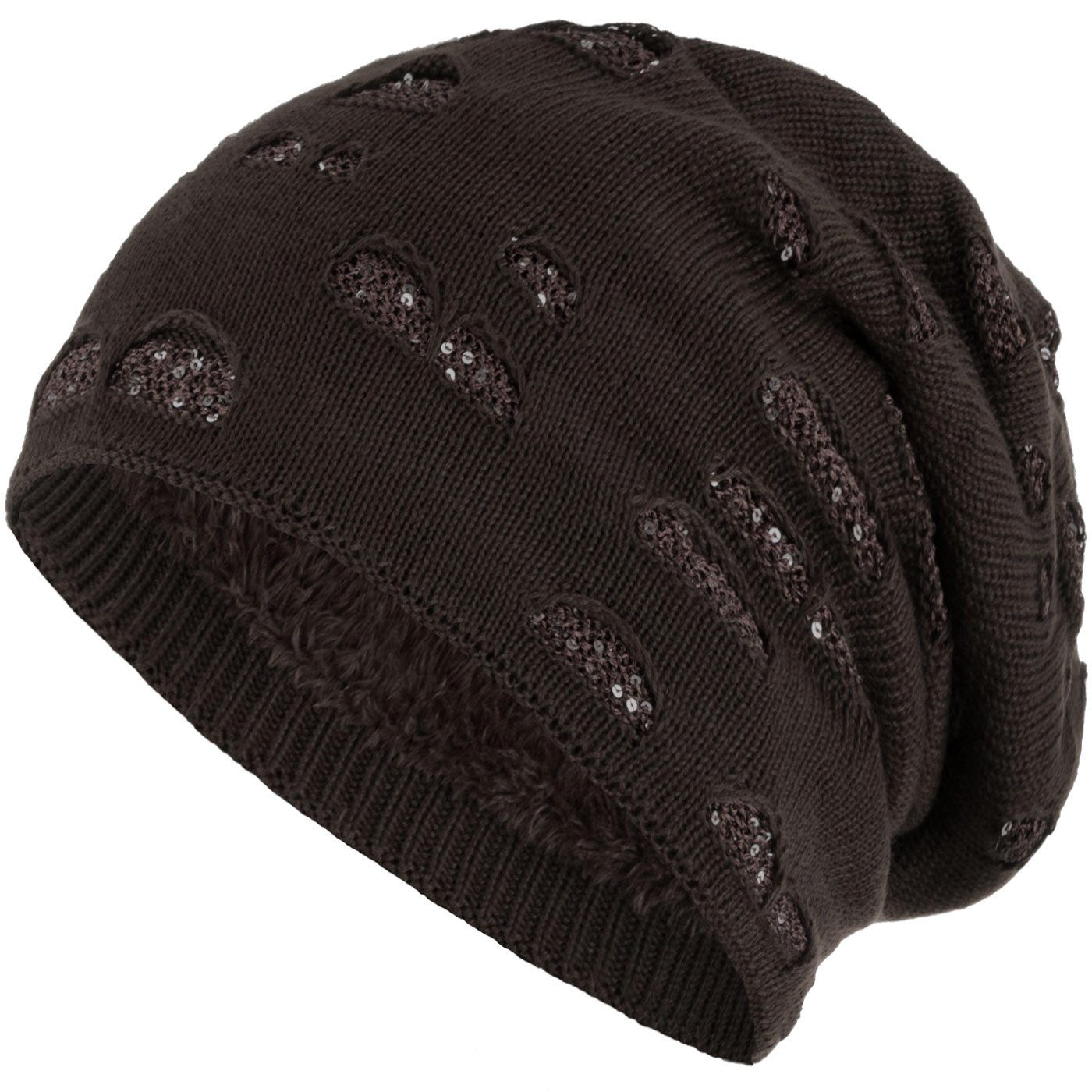 compagno Strickmütze (1-St) Damen Wintermütze mit Pailletten Warm gefüttert Beanie Mütze Haube
