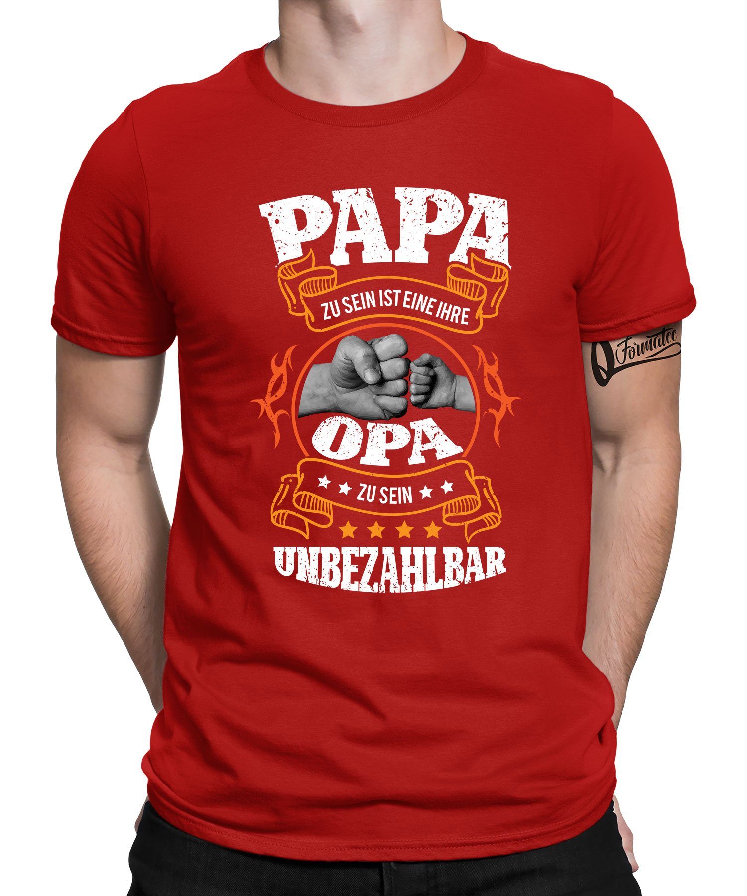 Rot Herren Papa T-Shirt Opa (1-tlg) Kurzarmshirt - Großvater Quattro Vatertag Formatee