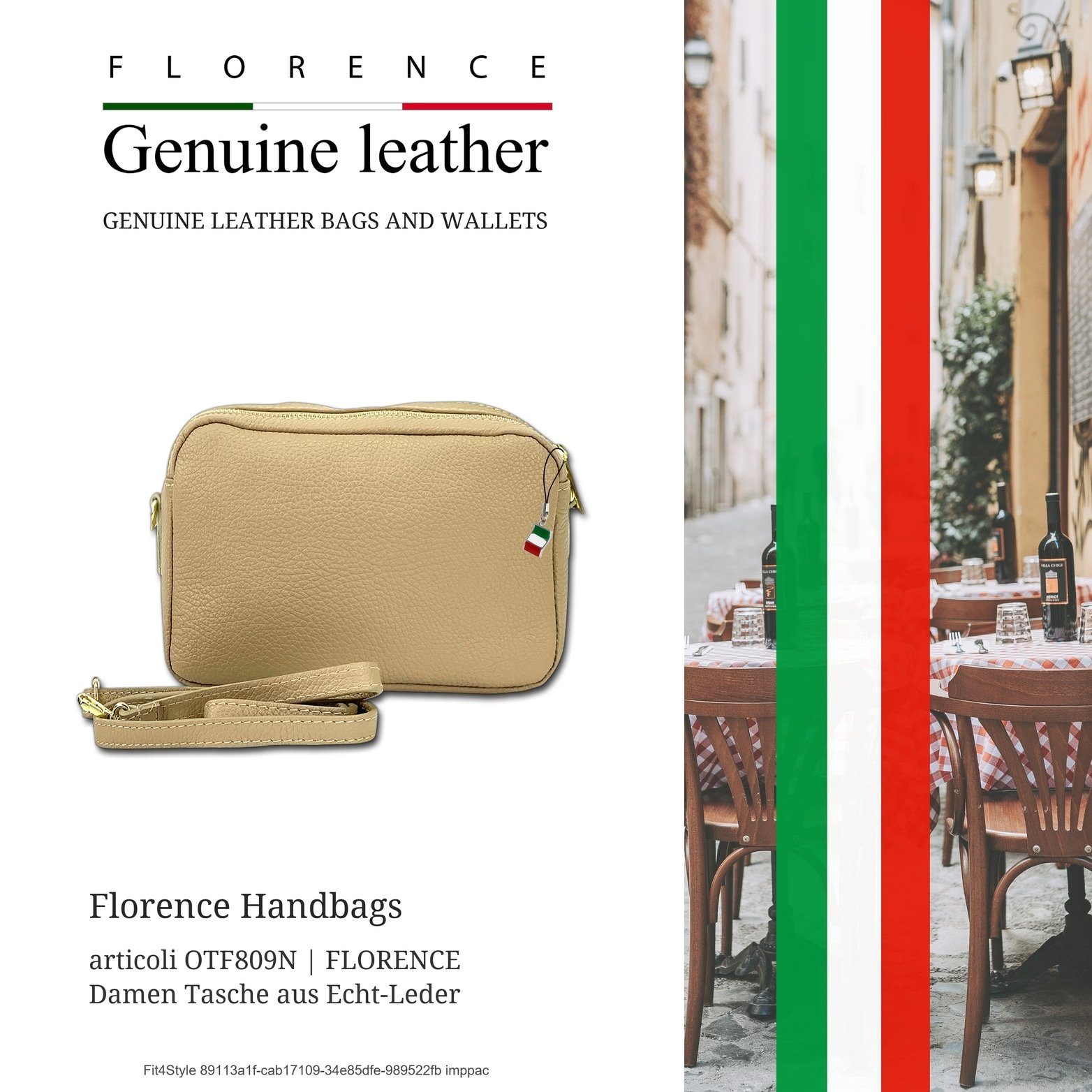 FLORENCE Umhängetasche Florence Umhängetasche Damen Tasche (Umhängetasche, Umhängetasche), Damen Umhängetasche Leder, beige, taupe, Größe ca. 22cm