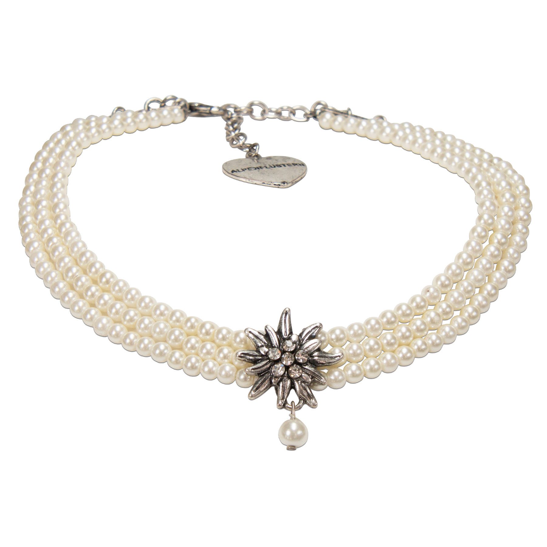 Collier Trachten-Perlen-Kropfkette Strass-Edelweiß (creme-weiß)