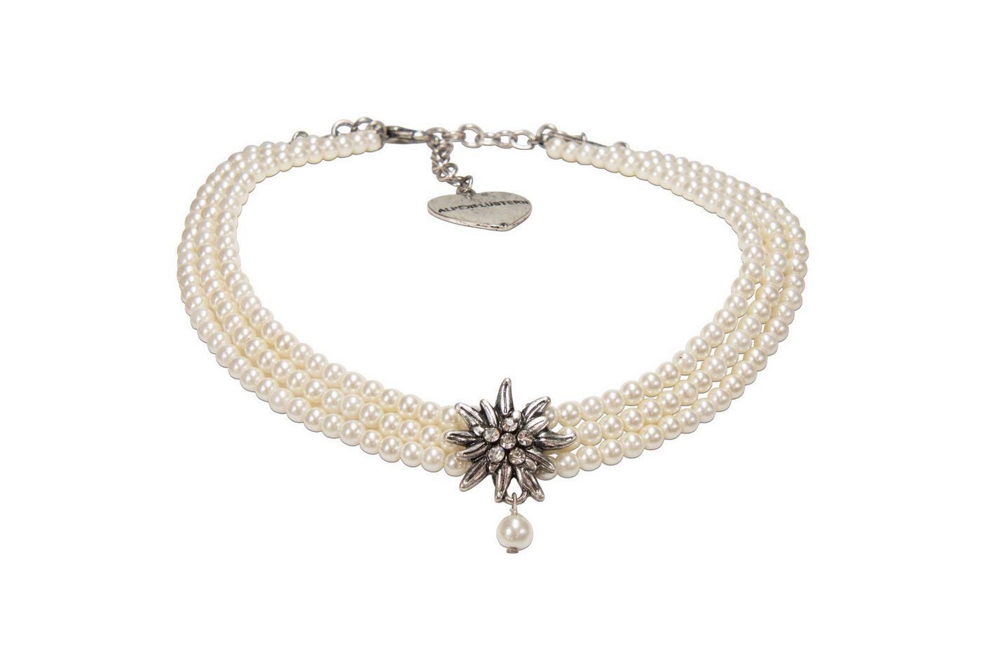 Alpenflüstern Collier Trachten-Perlen-Kropfkette Strass-Edelweiß (creme-weiß), - nostalgische Trachtenkette, eleganter Damen-Trachtenschmuck, Dirndlk