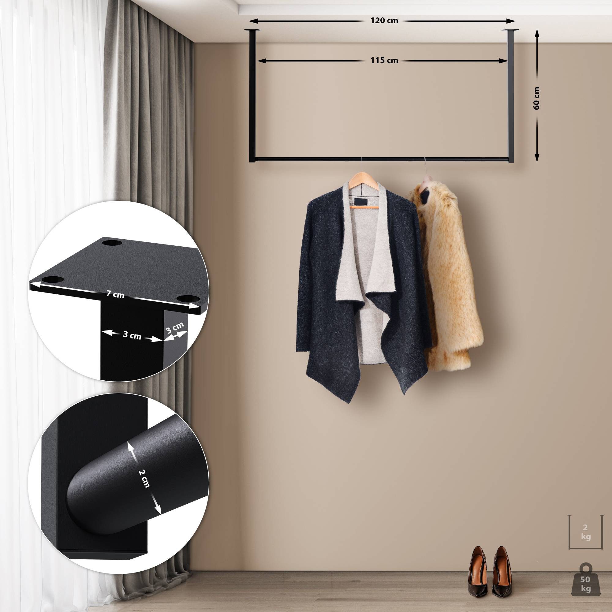 CLP Garderobenständer Fenton, Kleiderständer aus Metall für Deckenmontage günstig online kaufen